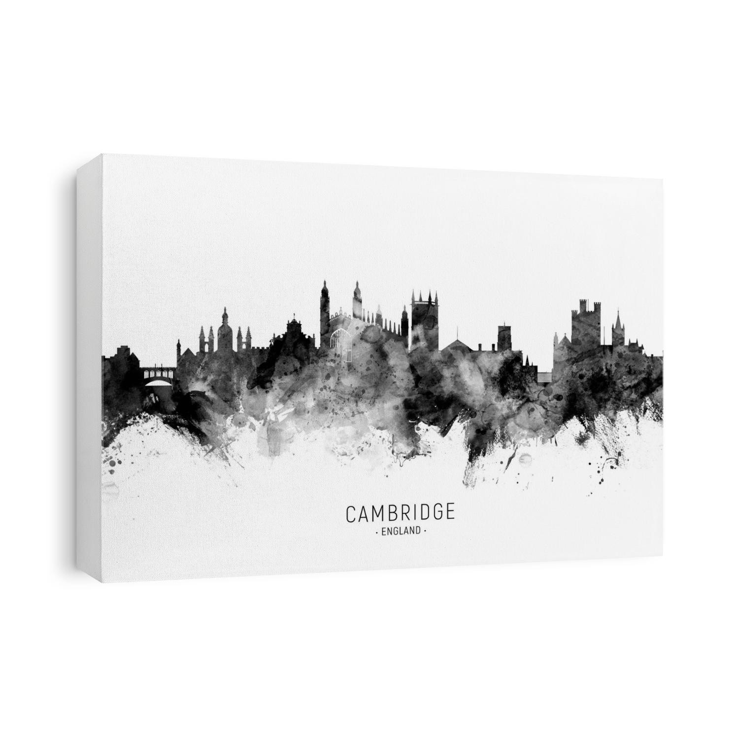 Watercolor art print of the skyline of Cambridge, England, United Kingdom