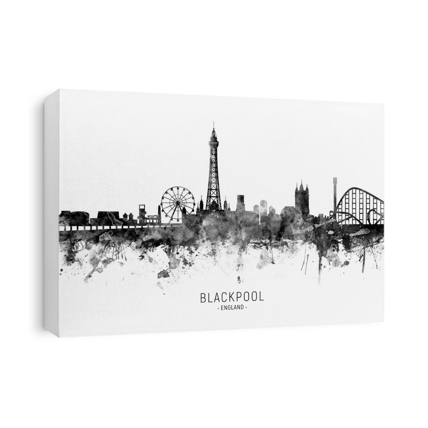 Watercolor art print of the skyline of Blackpool, England, United Kingdom
