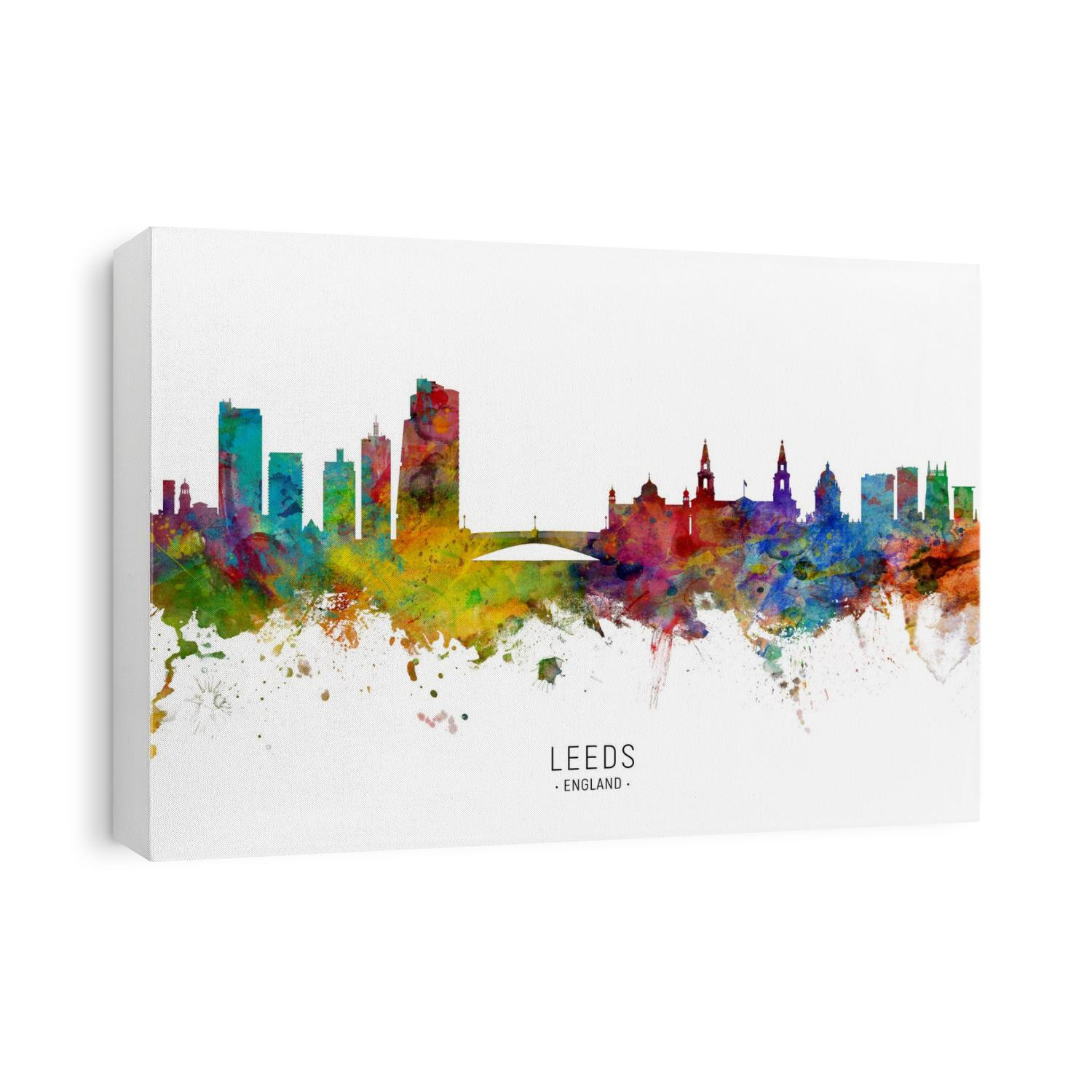 Watercolor art print of the skyline of Leeds, England, United Kingdom