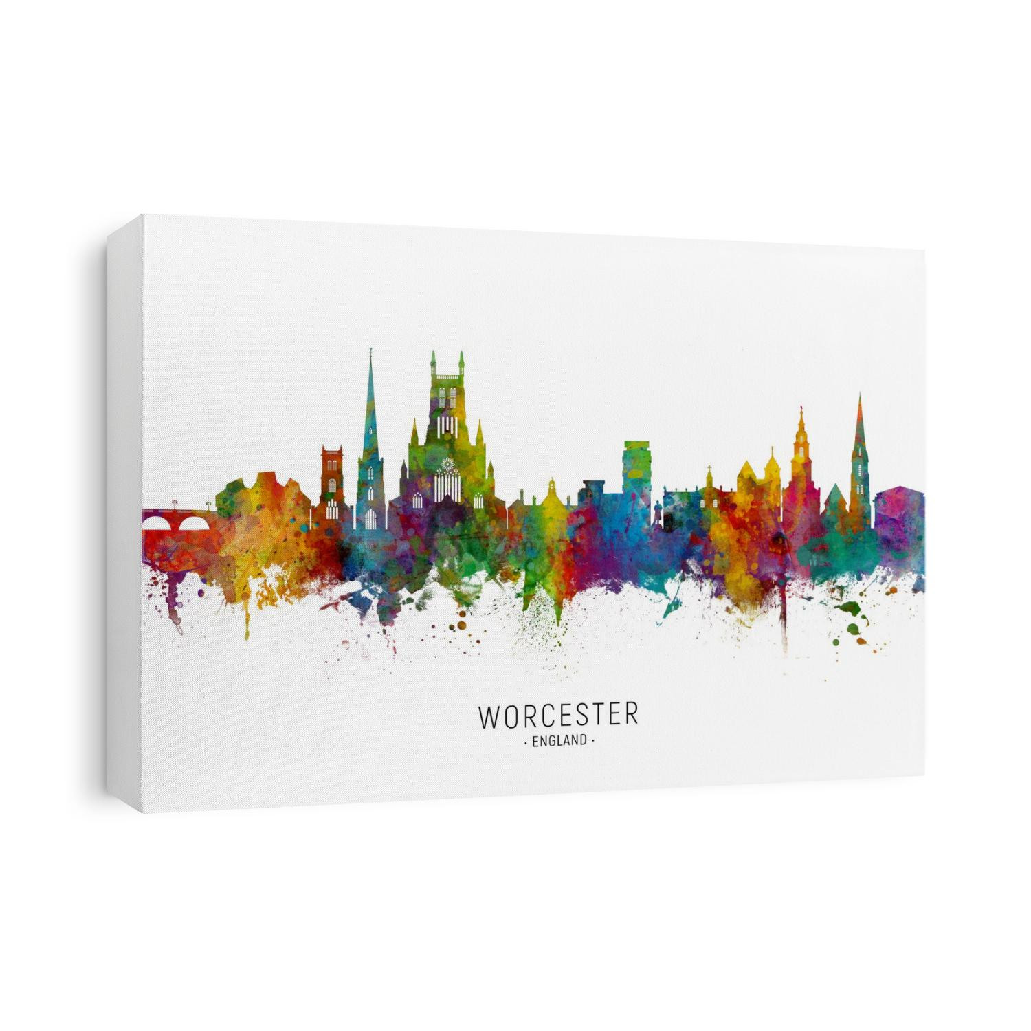 Watercolor art print of the skyline of Worcester, England, United Kingdom