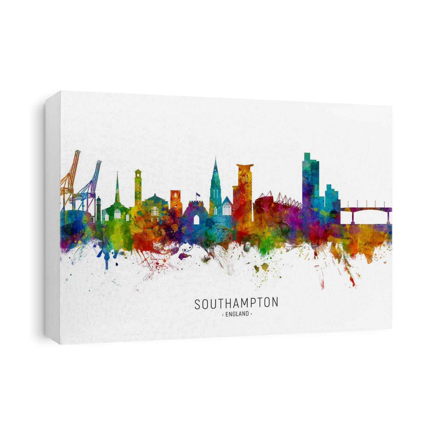 Watercolor art print of the skyline of Southampton, England, United Kingdom