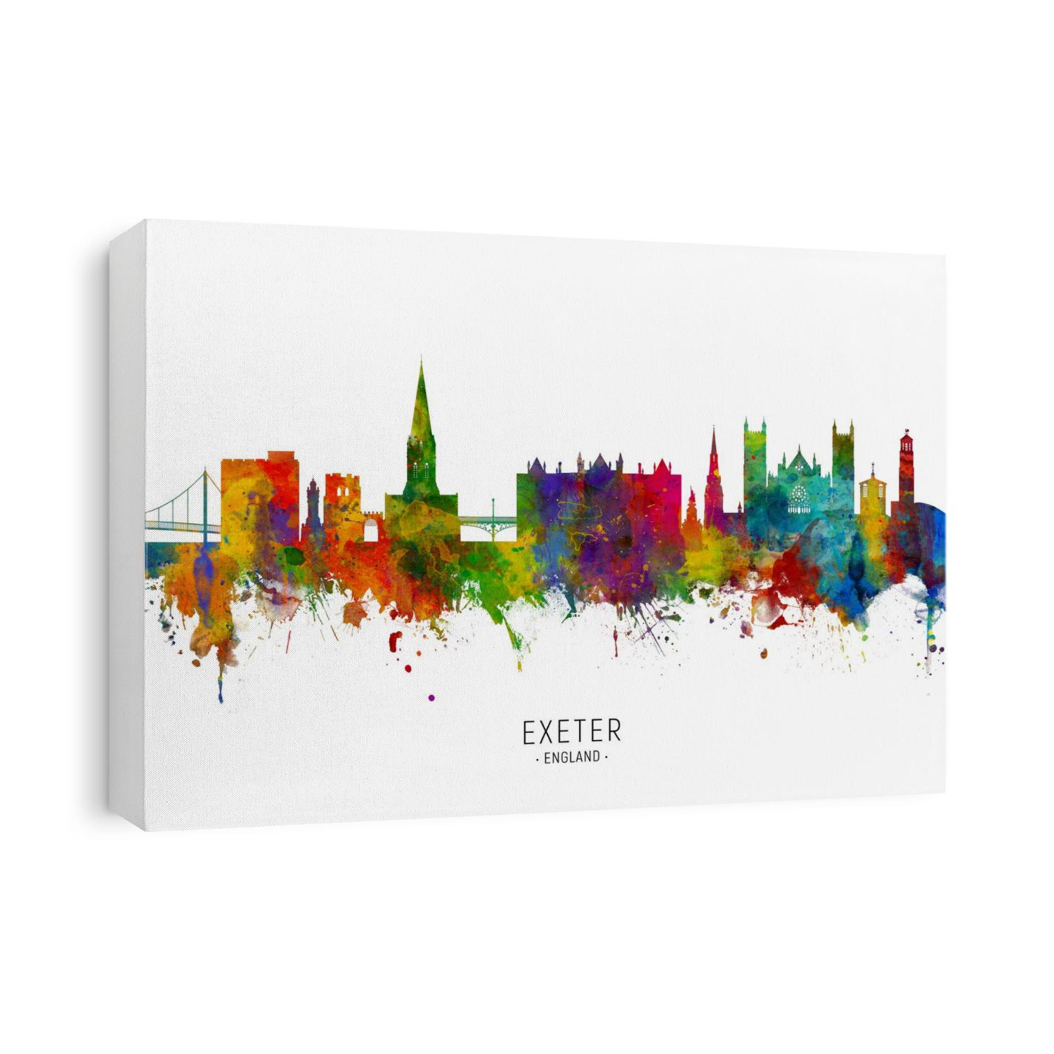 Watercolor art print of the skyline of Exeter, England, United Kingdom