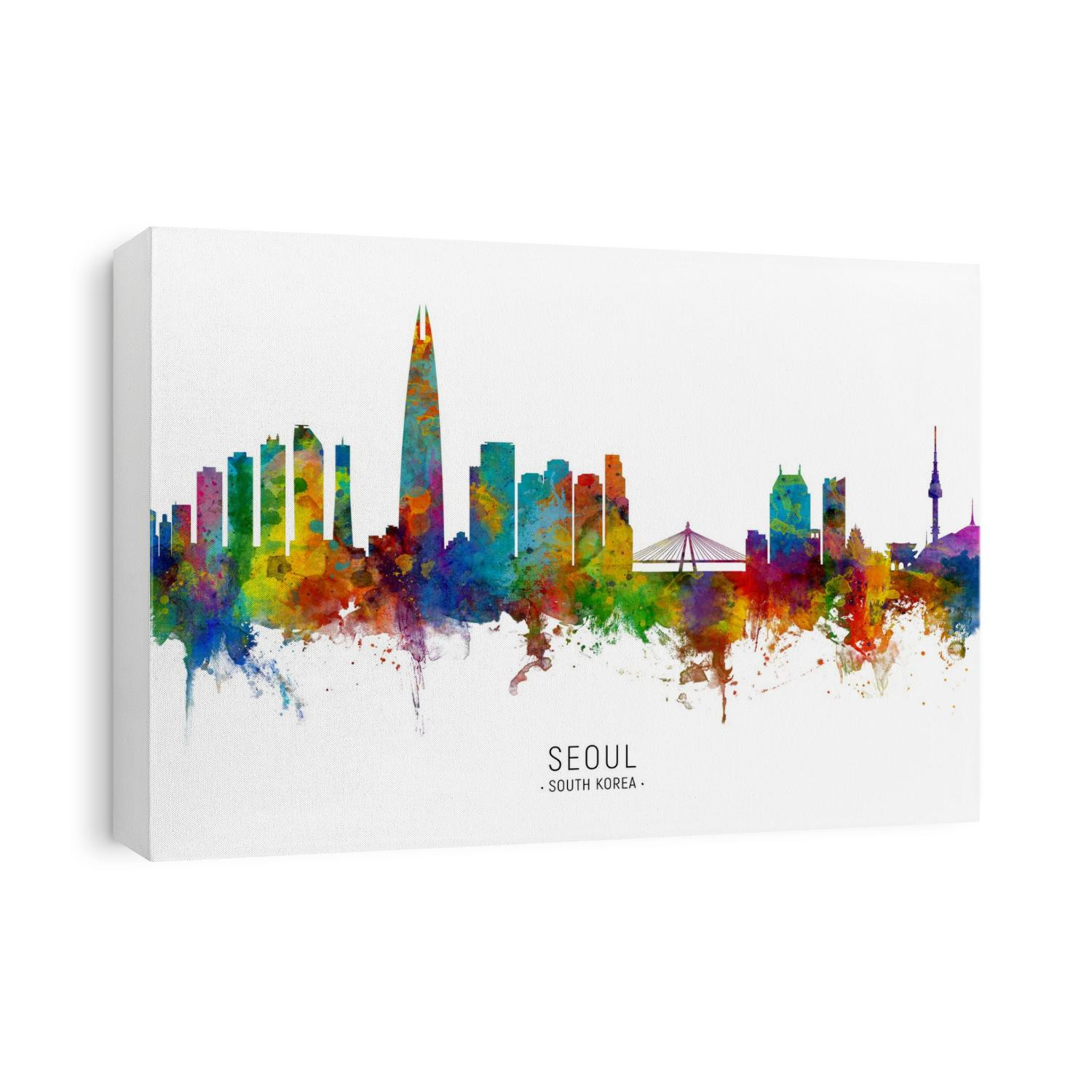 Watercolor art print of the skyline of Seoul, South Korea
