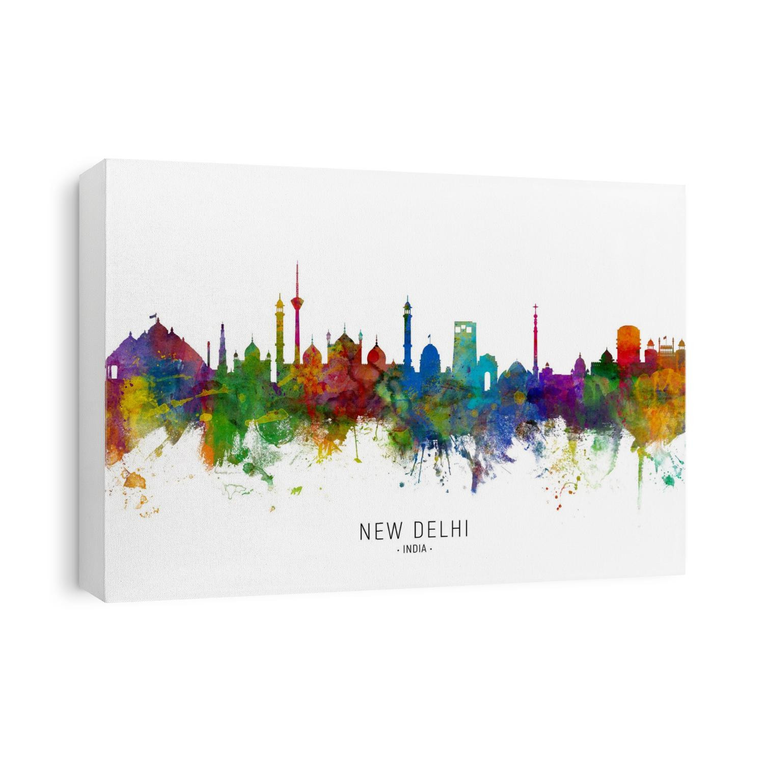 Watercolor art print of the skyline of New Delhi, India
