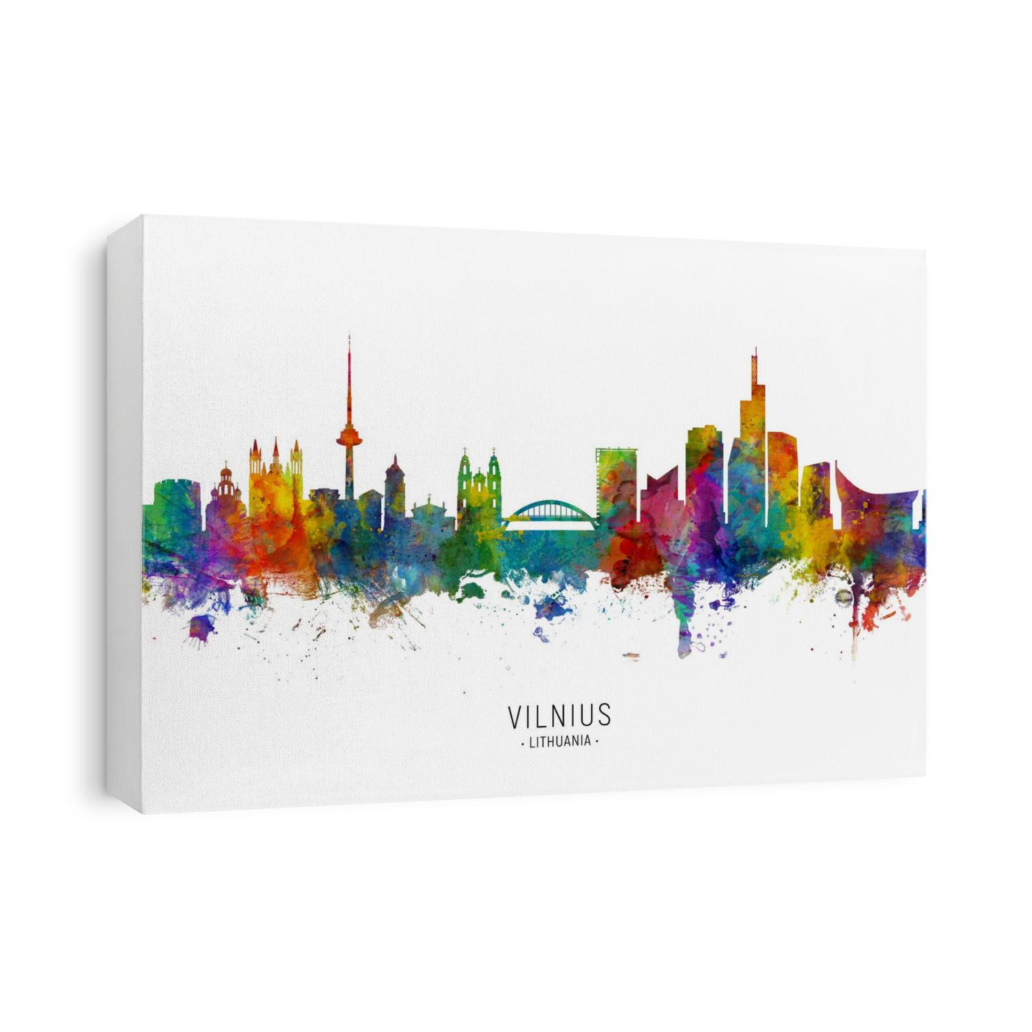 Watercolor art print of the skyline of Vilnius, Lithuania
