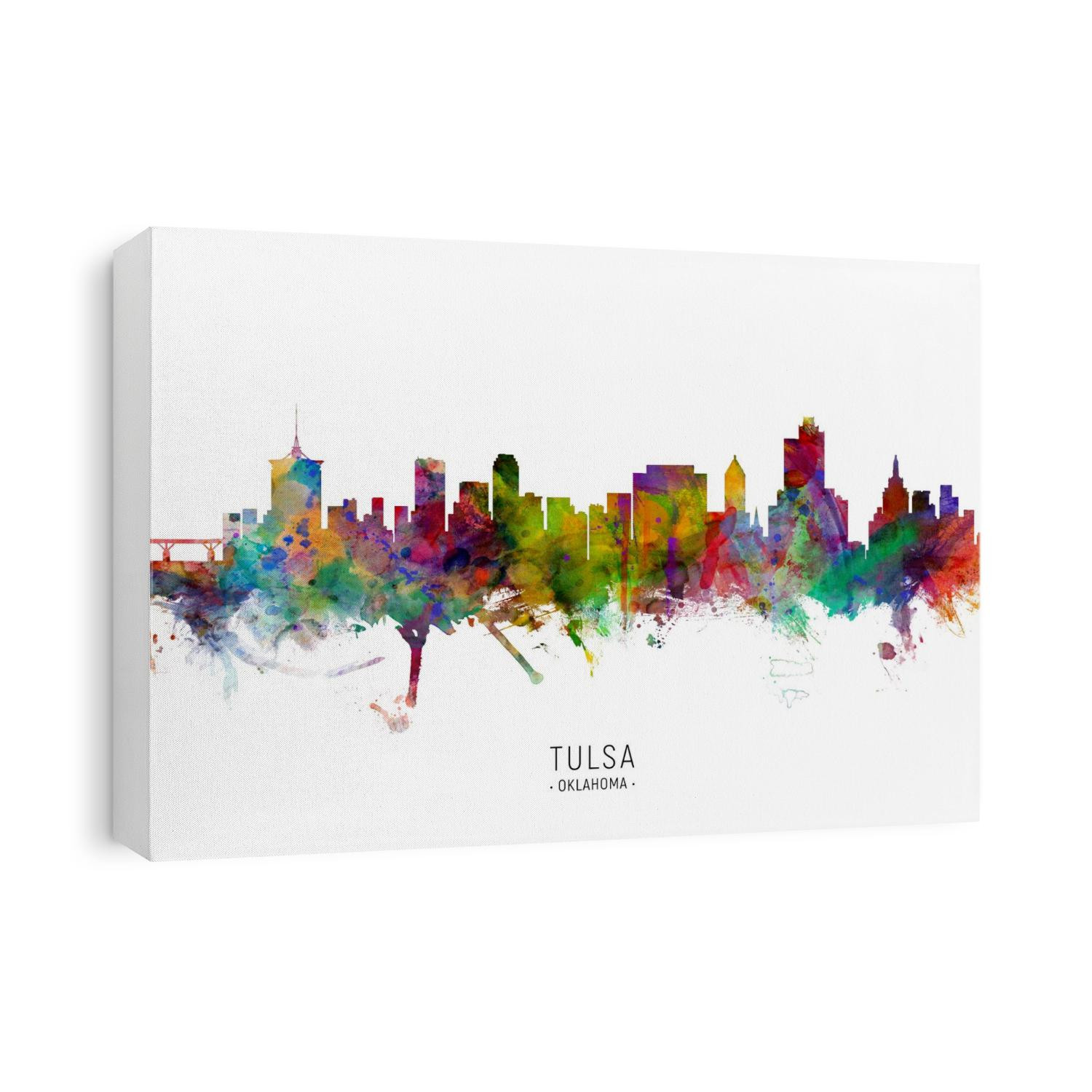 Watercolor art print of the skyline of Tulsa, Oklahoma, United States