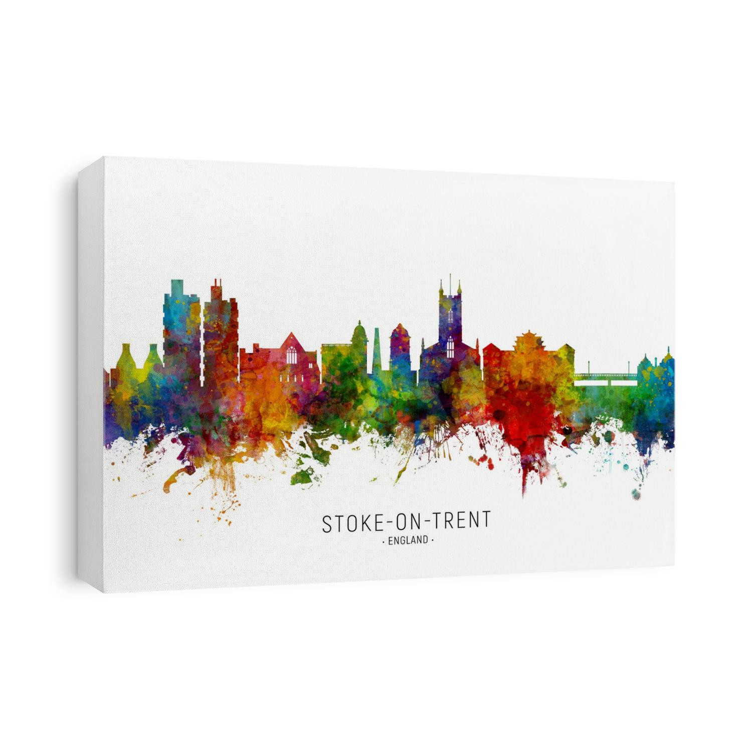 Watercolor art print of the skyline of Stoke-on-Trent, England, United Kingdom