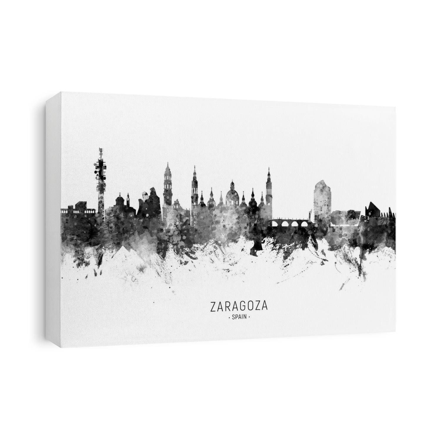 Watercolor art print of the skyline of Zaragoza, Spain 