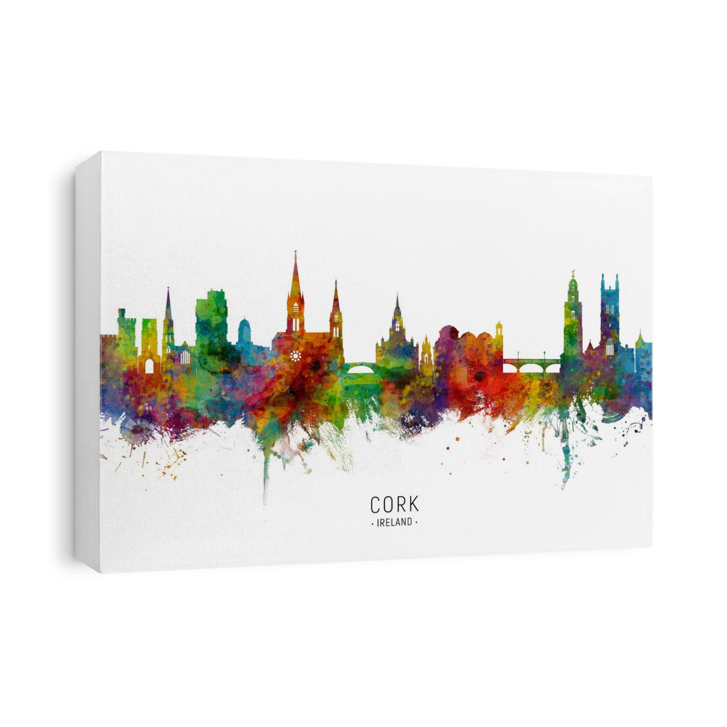 Watercolor art print of the skyline of Cork, Ireland