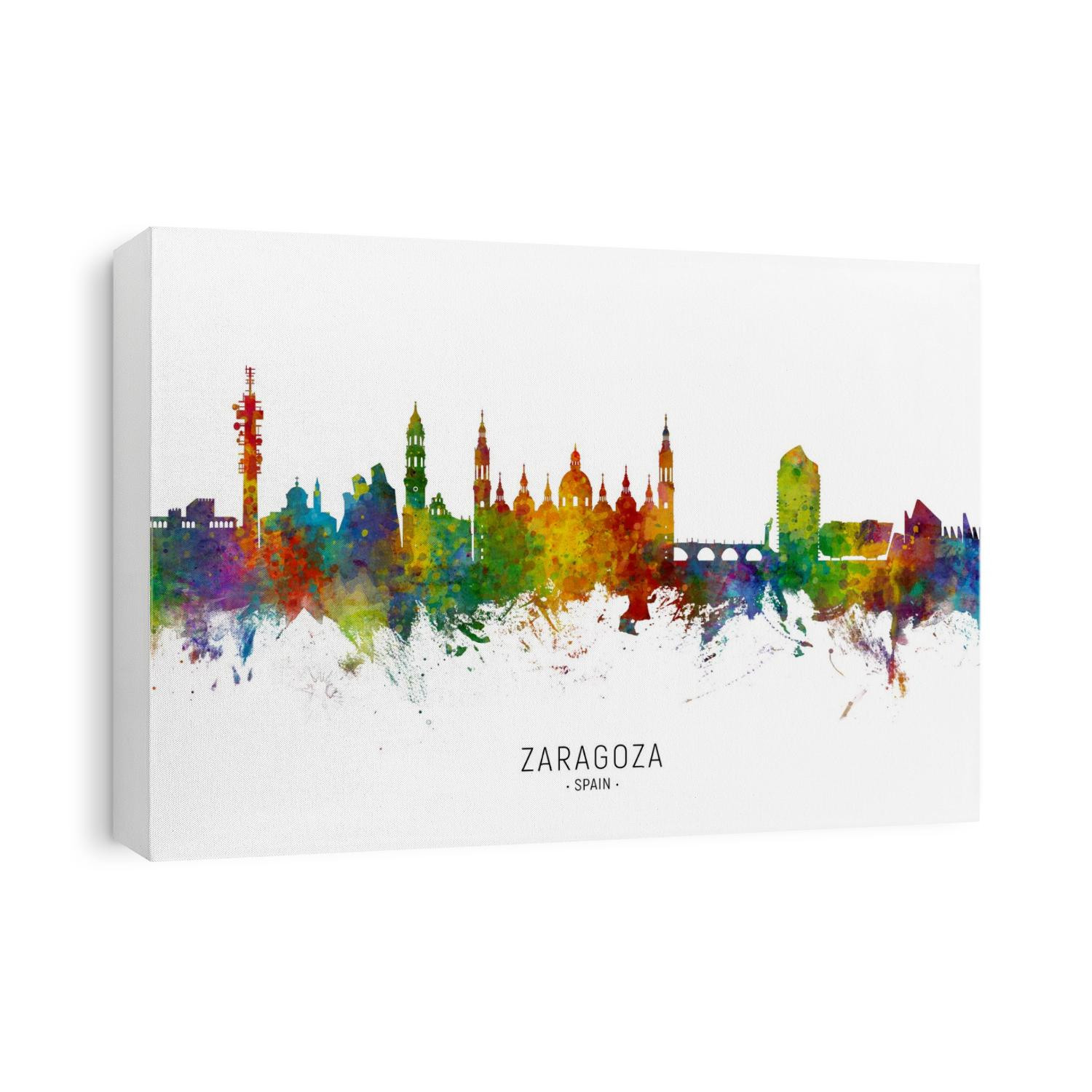 Watercolor art print of the skyline of Zaragoza, Spain 