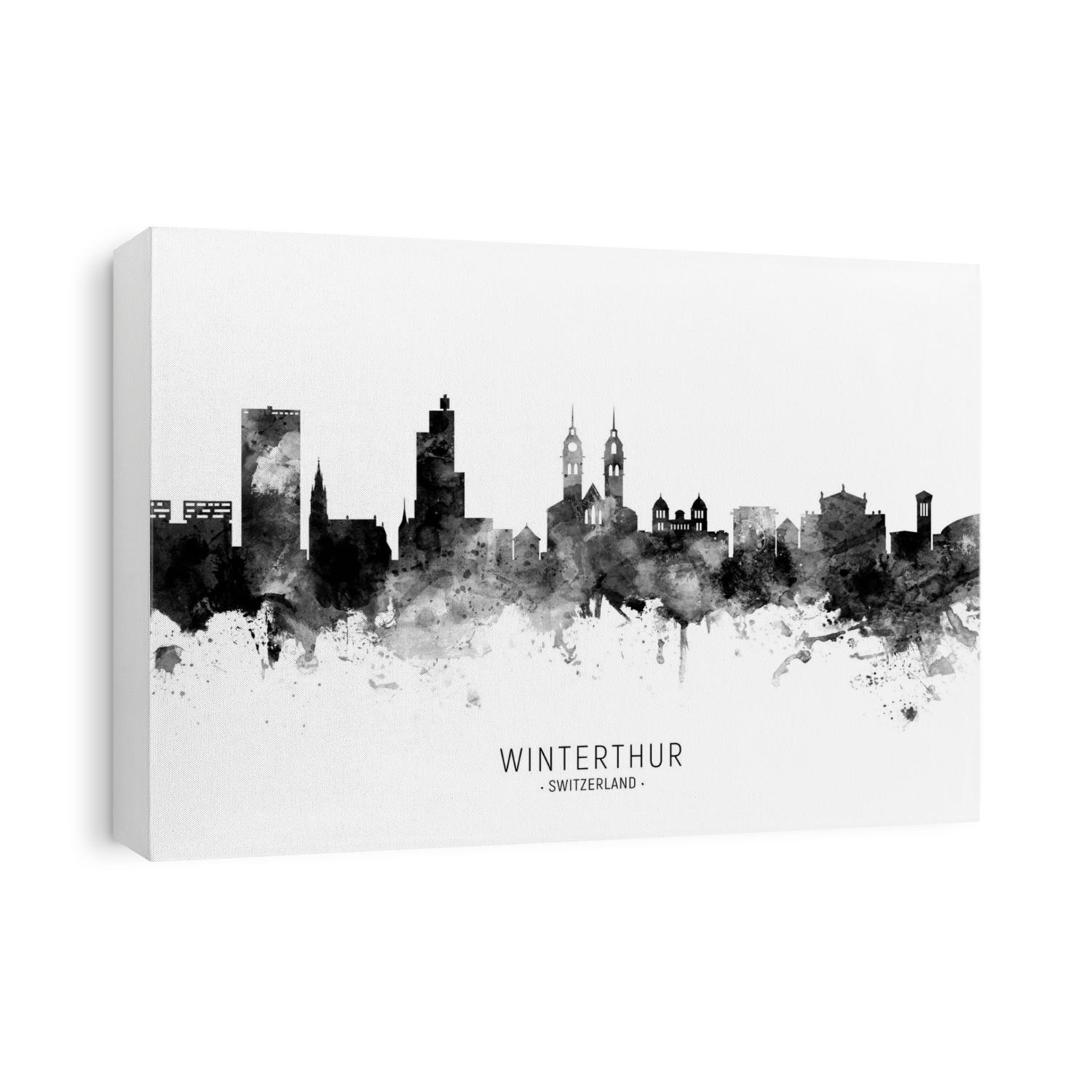 Watercolor art print of the skyline of Winterthur, Switzerland
