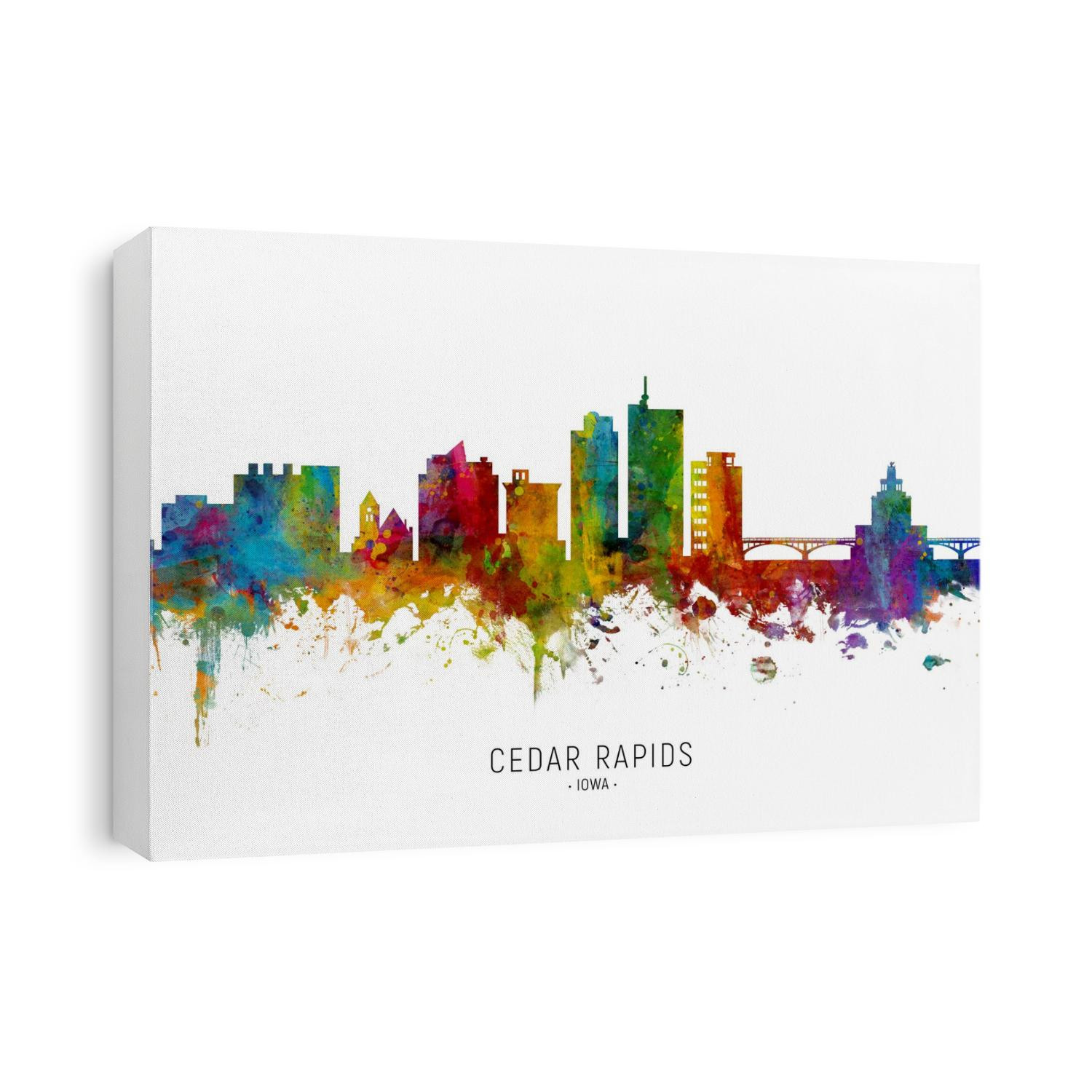 Watercolor art print of the skyline of Cedar Rapids, Iowa, United States