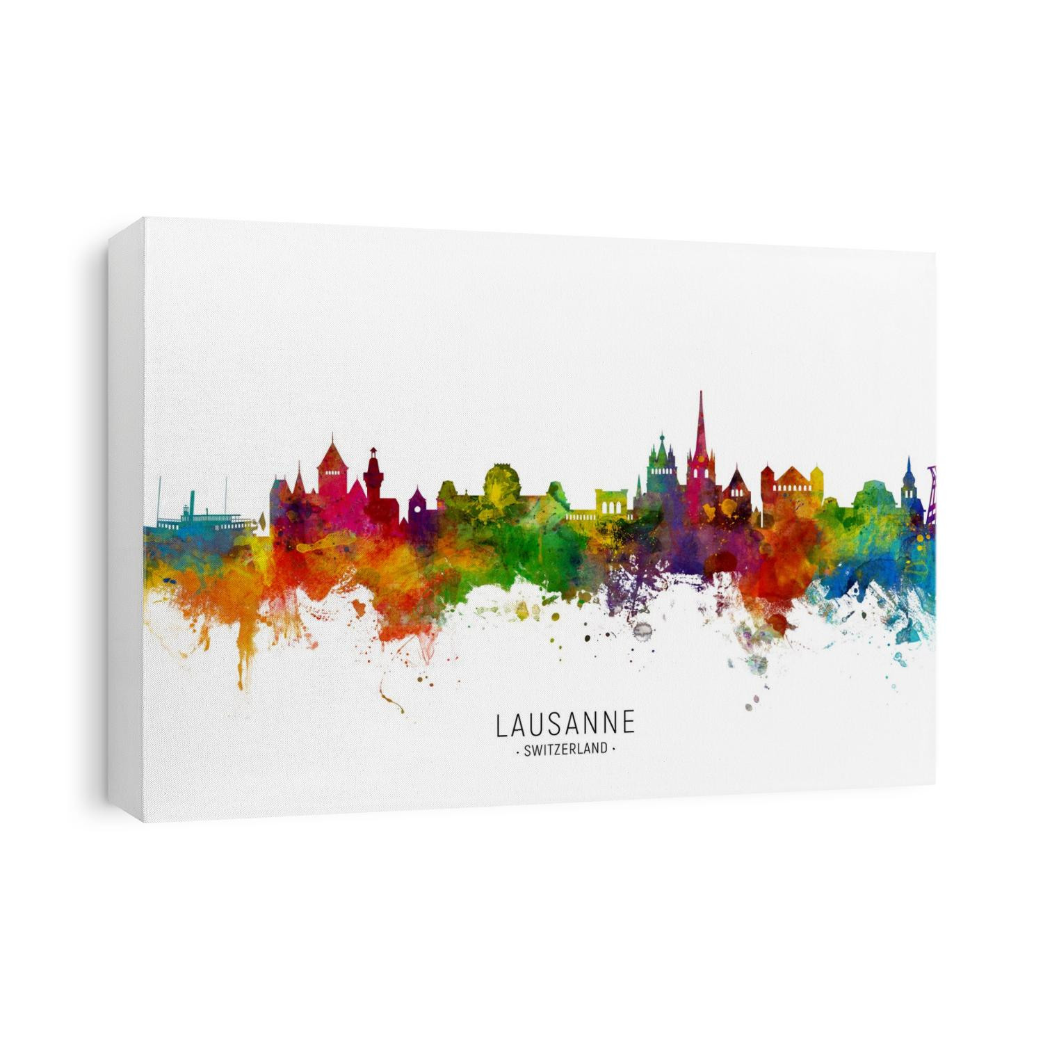 Watercolor art print of the skyline of Lausanne, Switzerland