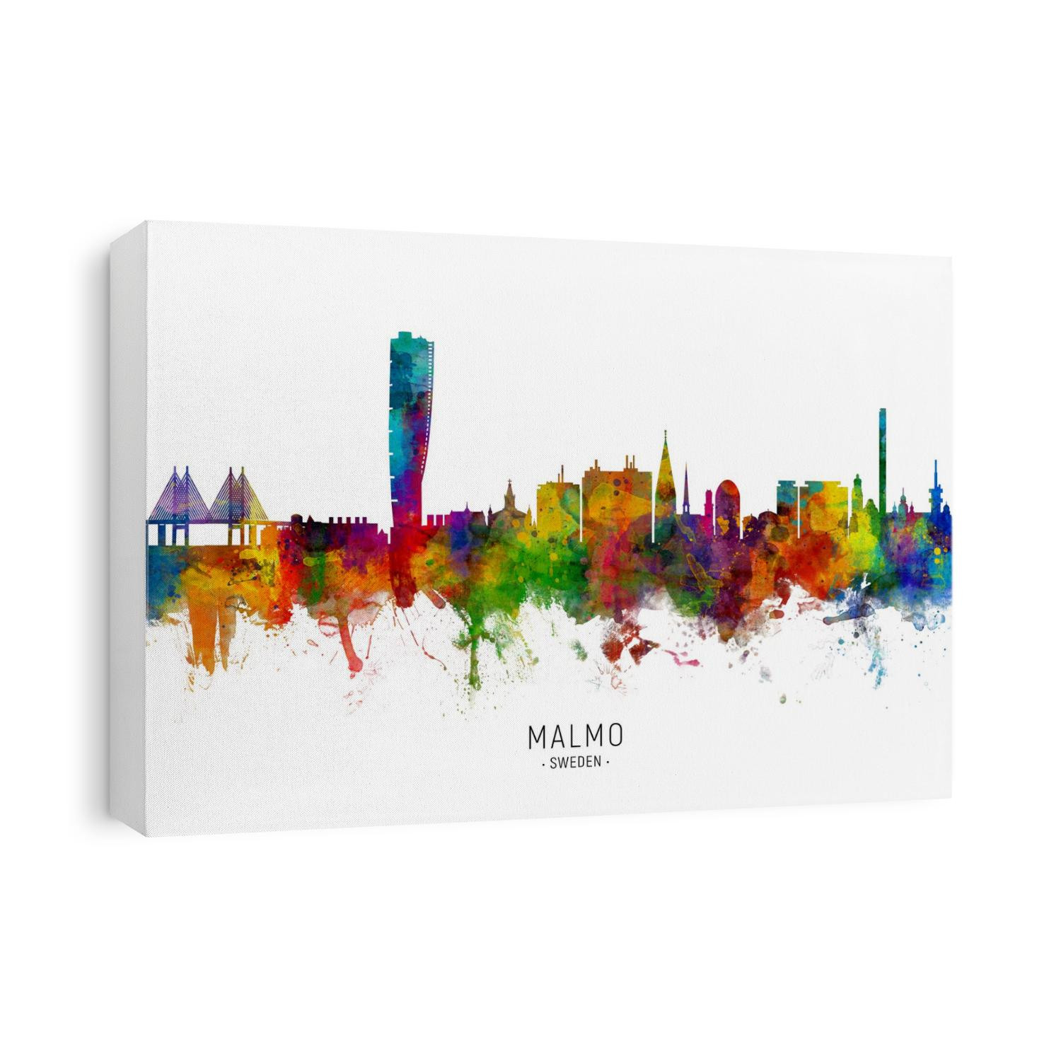 Watercolor art print of the skyline of Malmo, Sweden (Sverige)