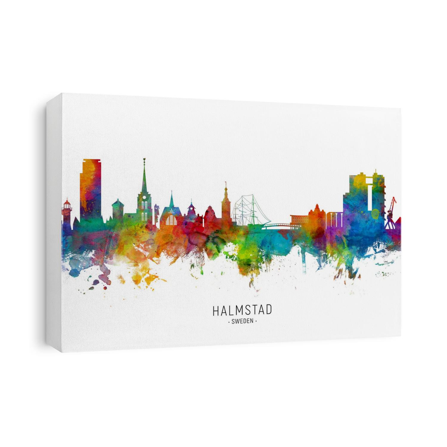 Watercolor art print of the skyline of Halmstad, Sweden (Sverige)