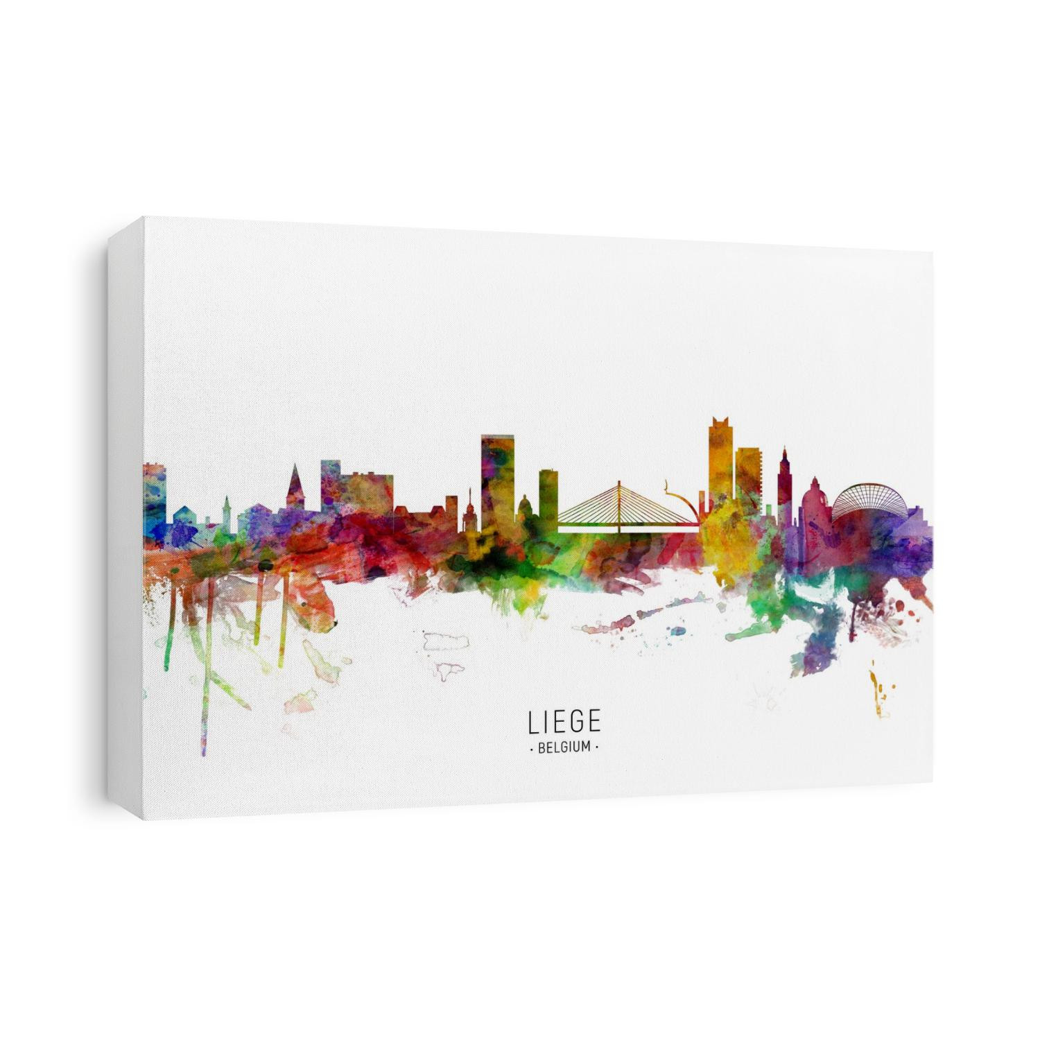 Watercolor art print of the skyline of Liege, Belgium
