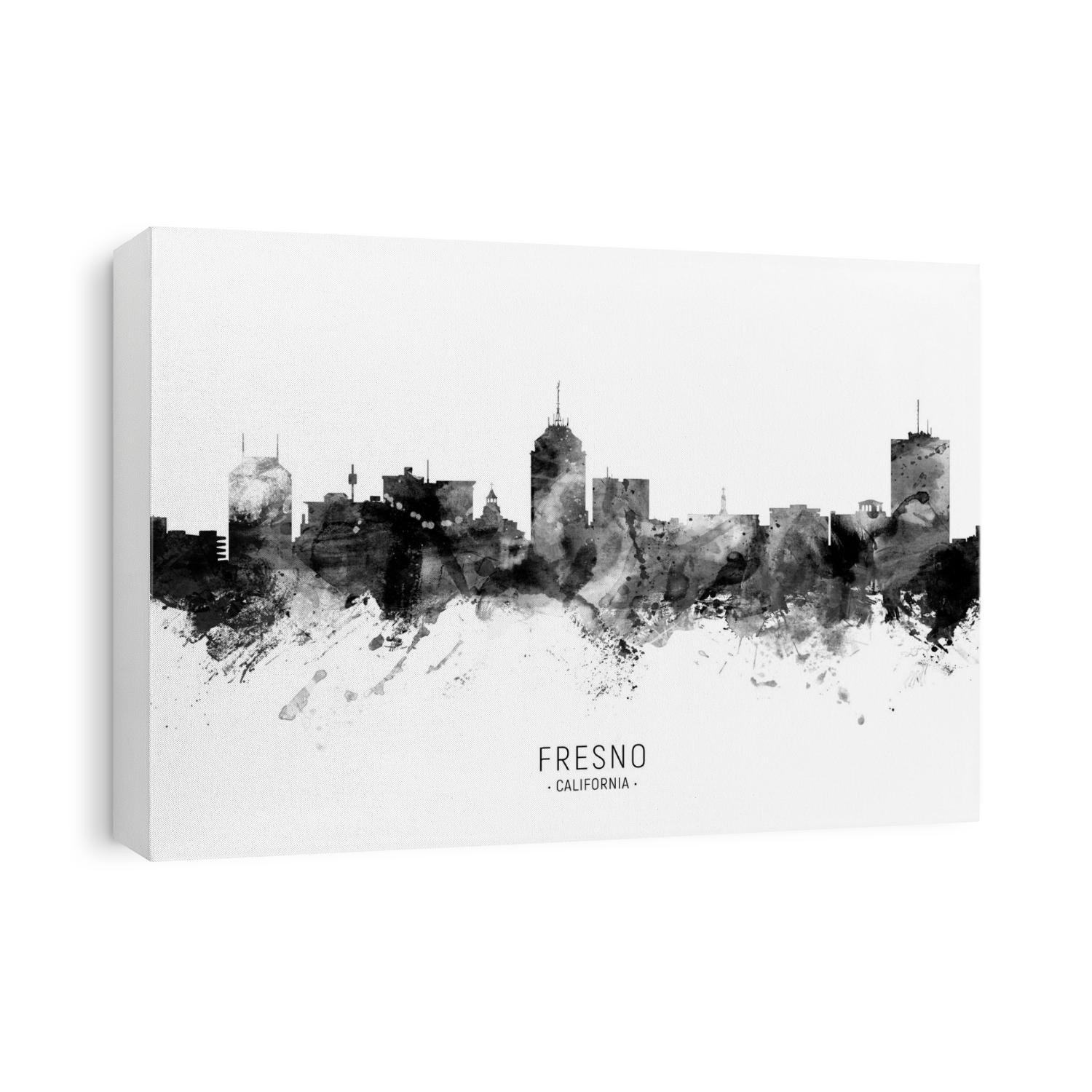 Watercolor art print of the skyline of Fresno, California, United States