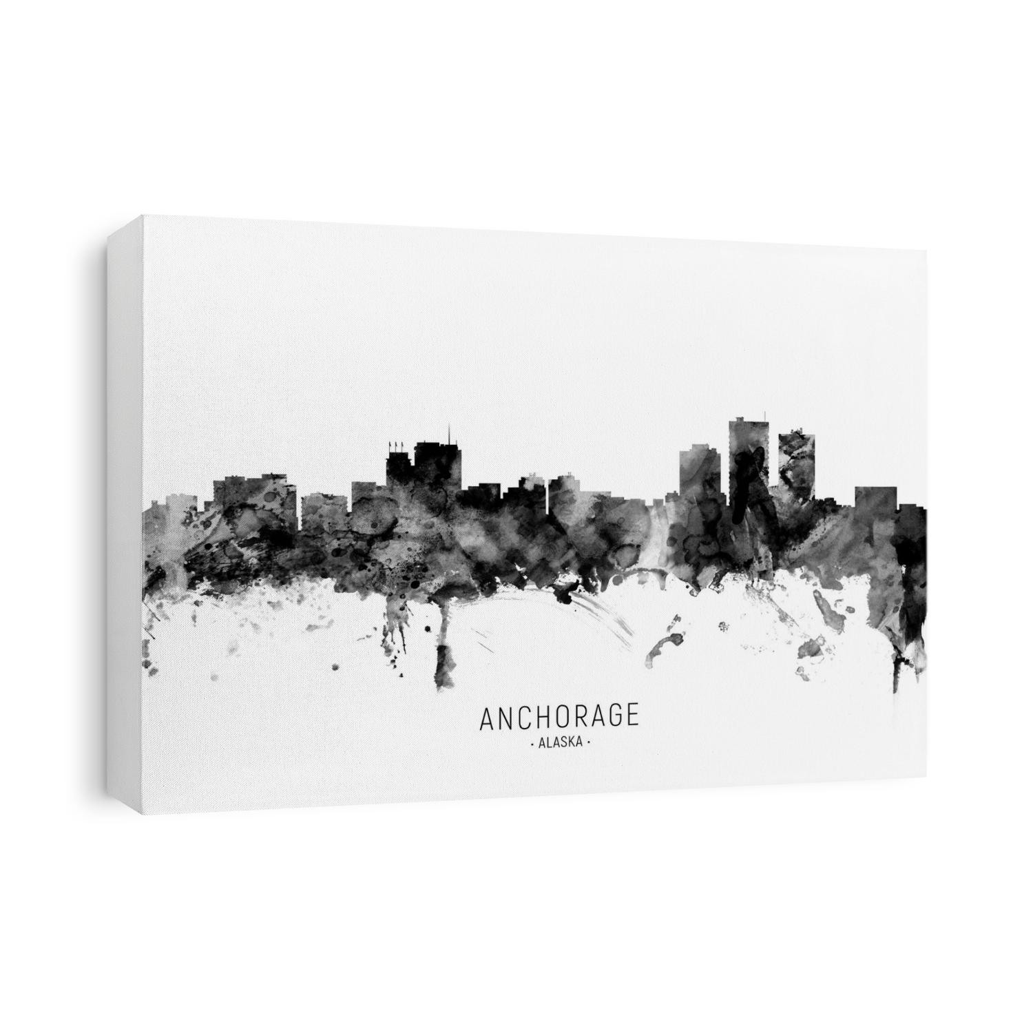 Watercolor art print of the skyline of Anchorage, Alaska, United States