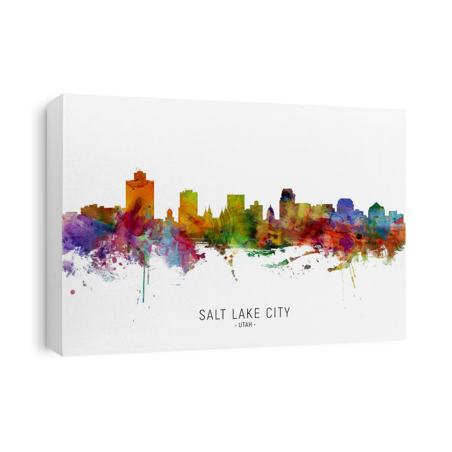 Watercolor art print of the skyline of Salt Lake City, Utah, United States