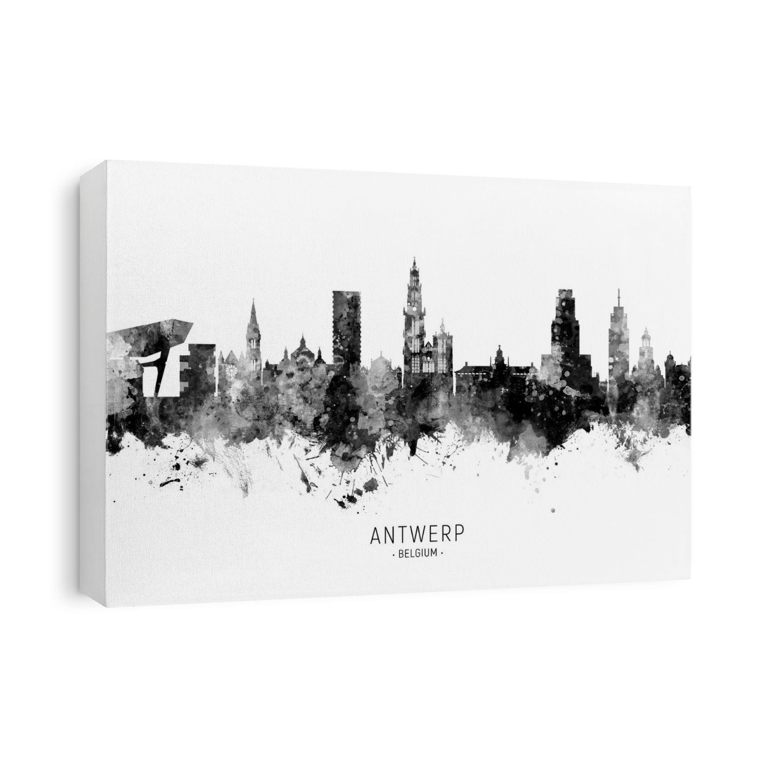 Watercolor art print of the skyline of Antwerp, Belgium