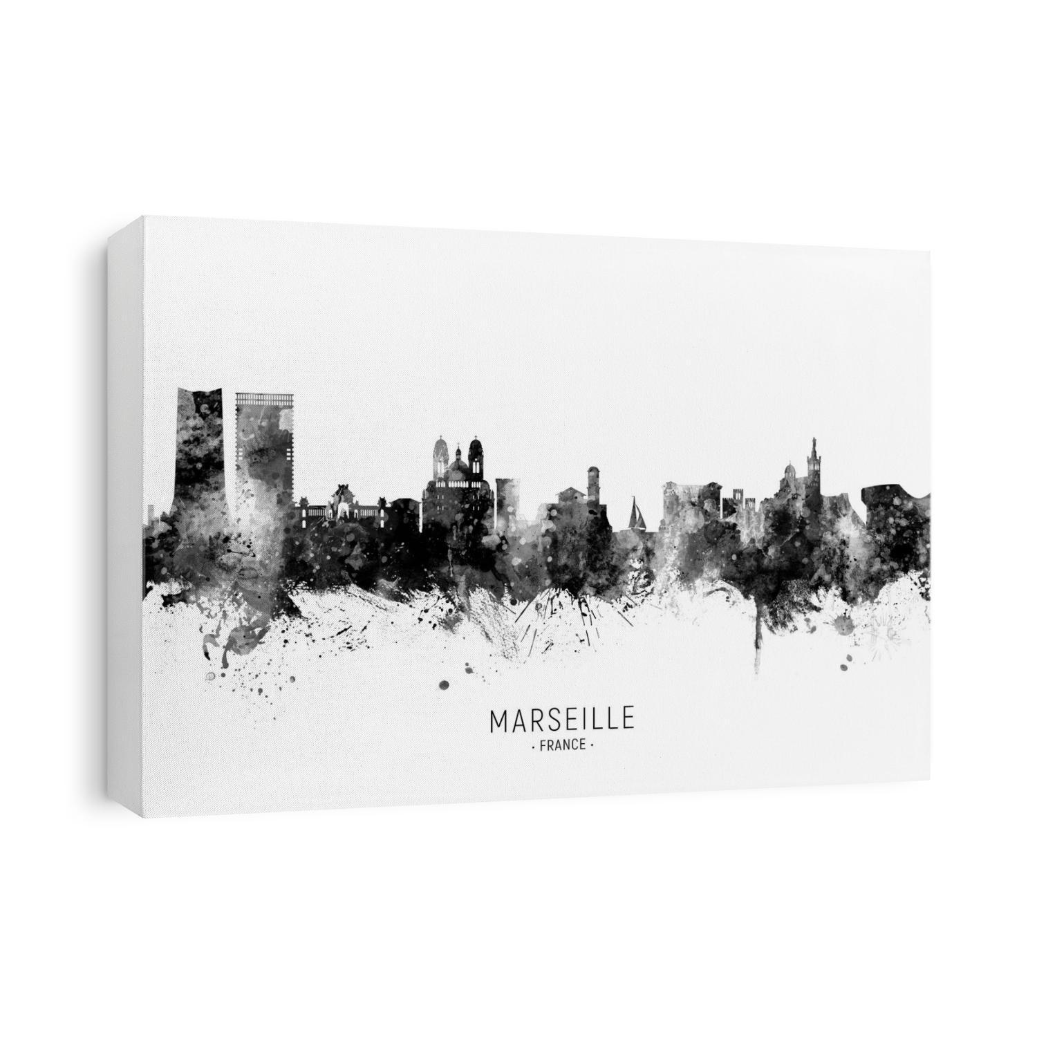 Watercolor art print of the skyline of Marseille, France
