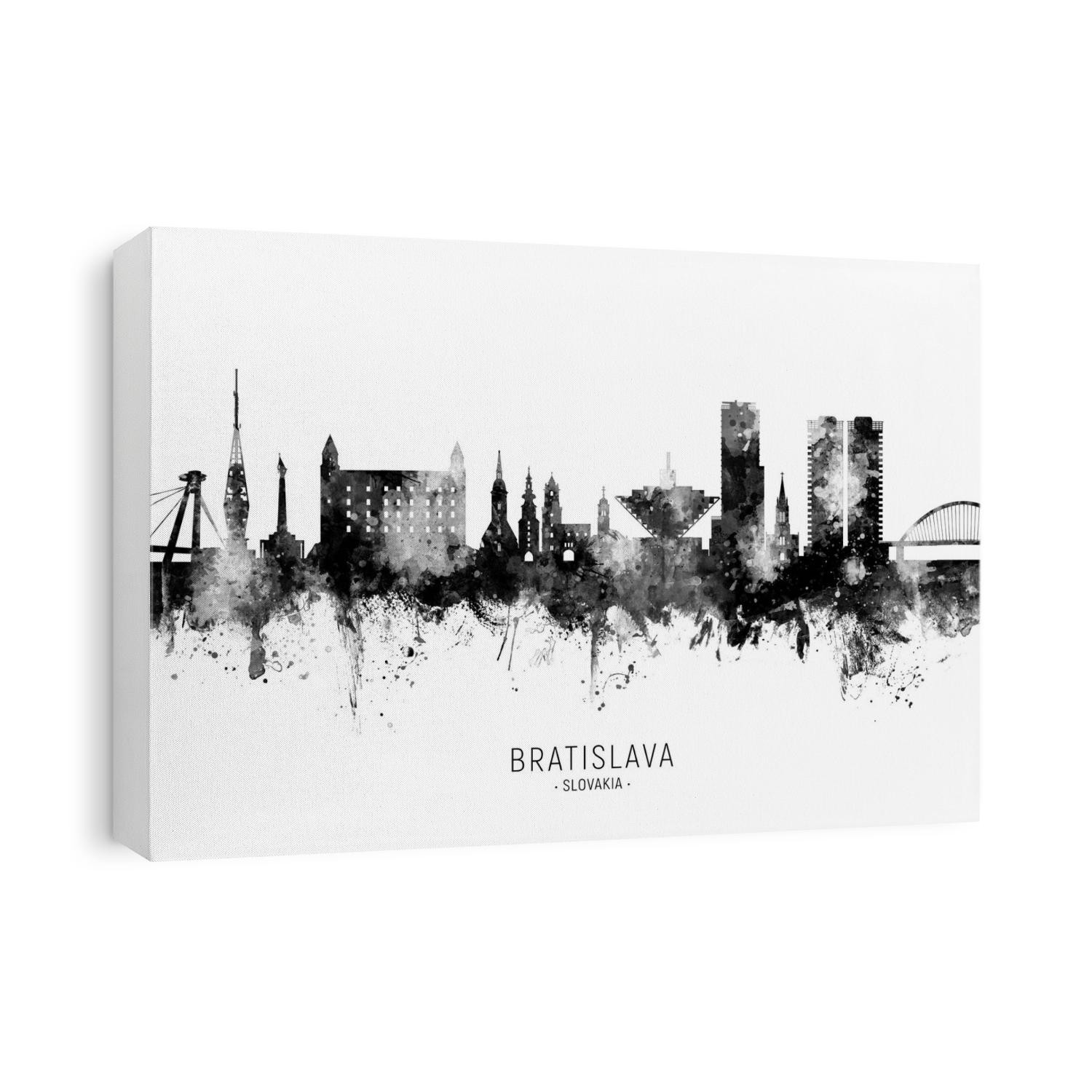 Watercolor art print of the skyline of Bratislava, Slovakia