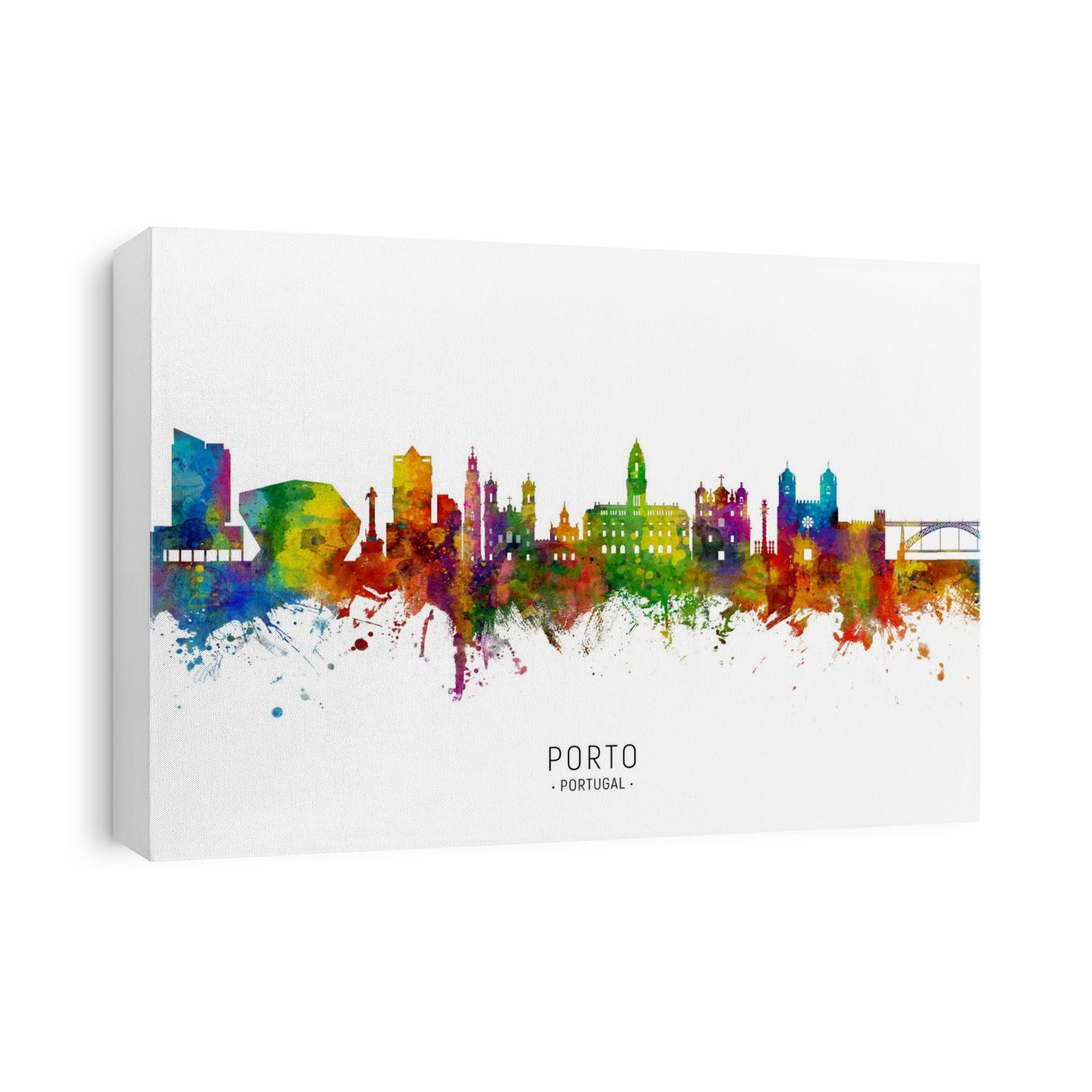 Watercolor art print of the skyline of Porto, Portugal