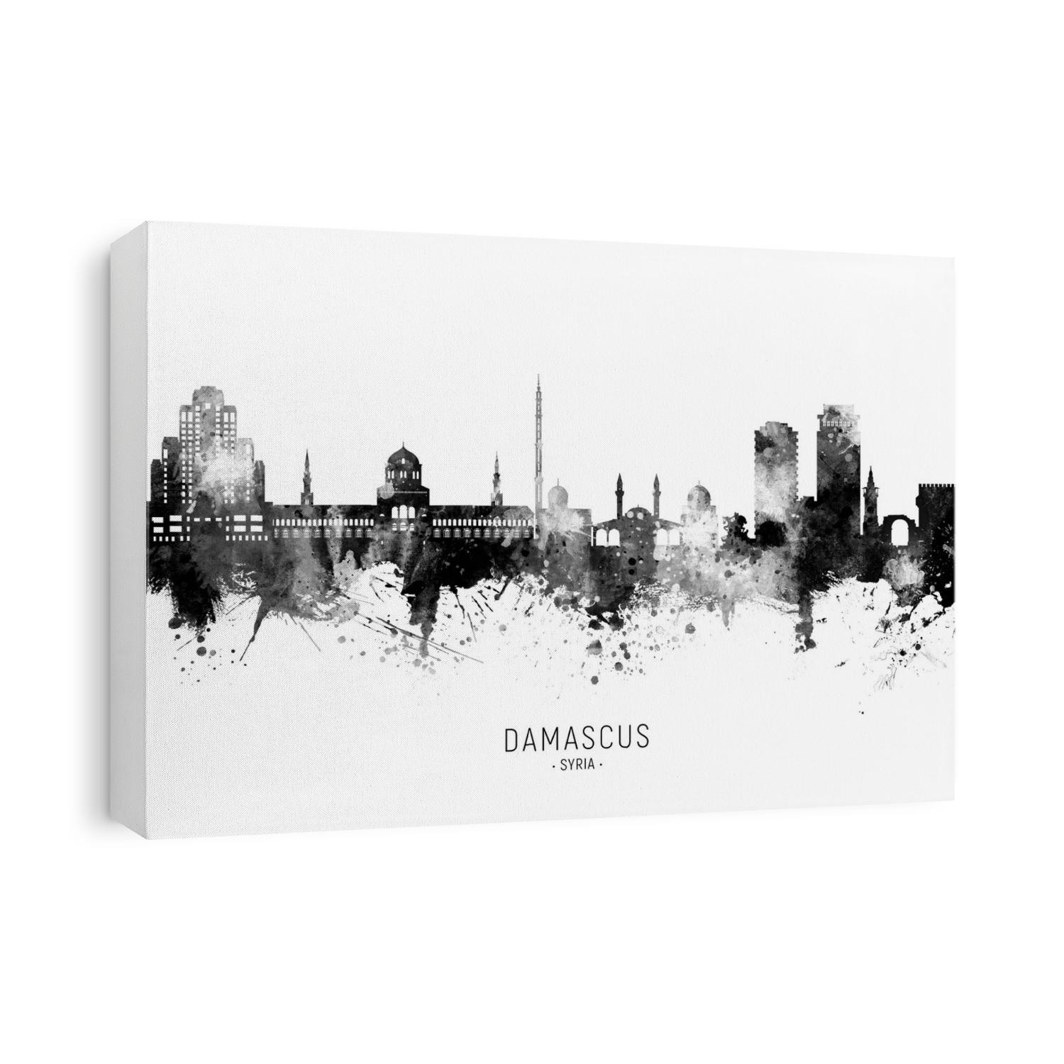 Watercolor art print of the skyline of Damascus, Syria