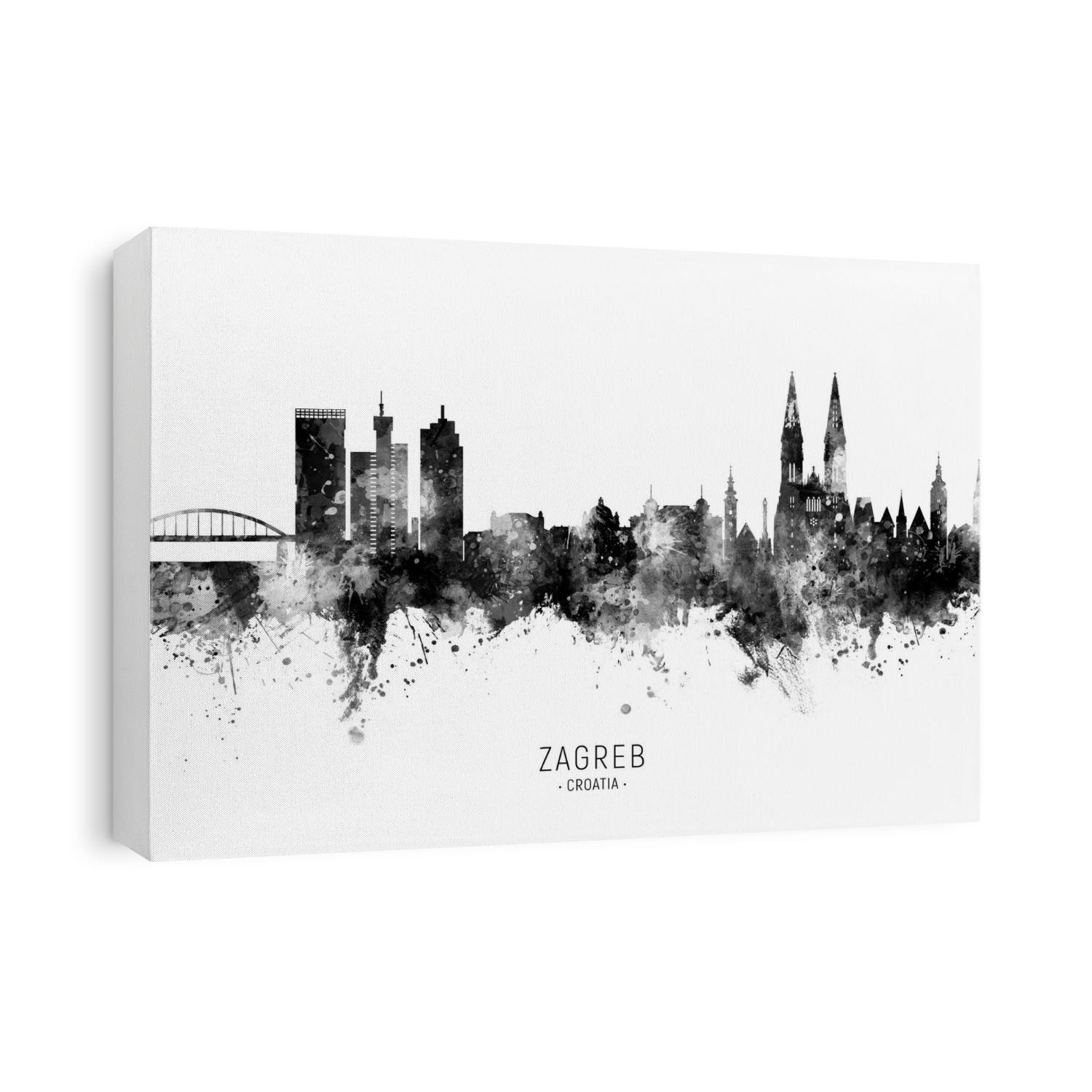 Watercolor art print of the skyline of Zagreb, Croatia
