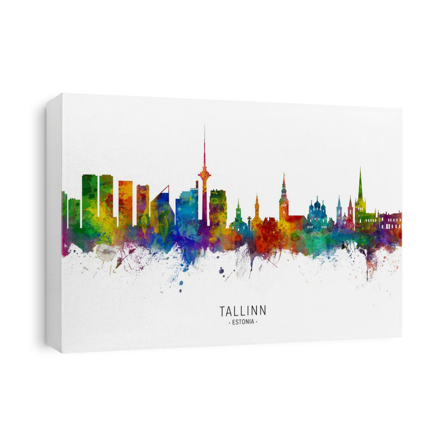 Watercolor art print of the skyline of Tallinn, Estonia