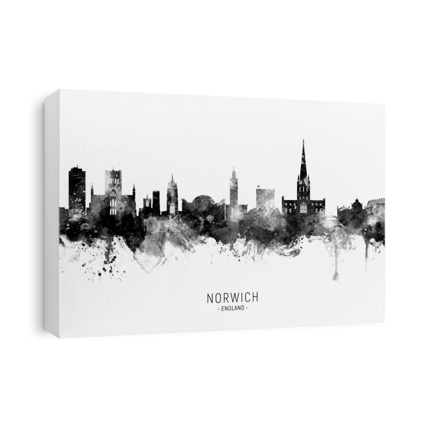 Watercolor art print of the skyline of Norwich, Norfolk, England, United Kingdom