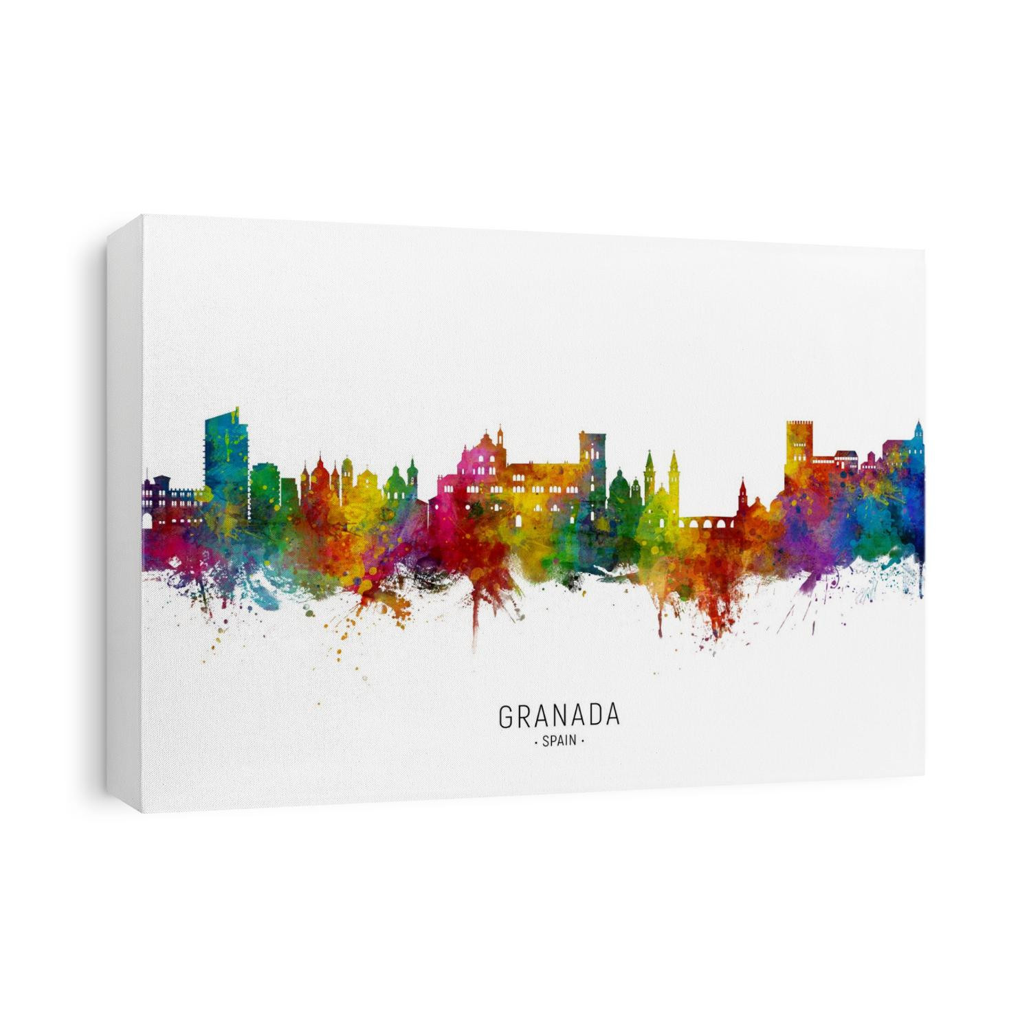 Watercolor art print of the skyline of Granada, Spain