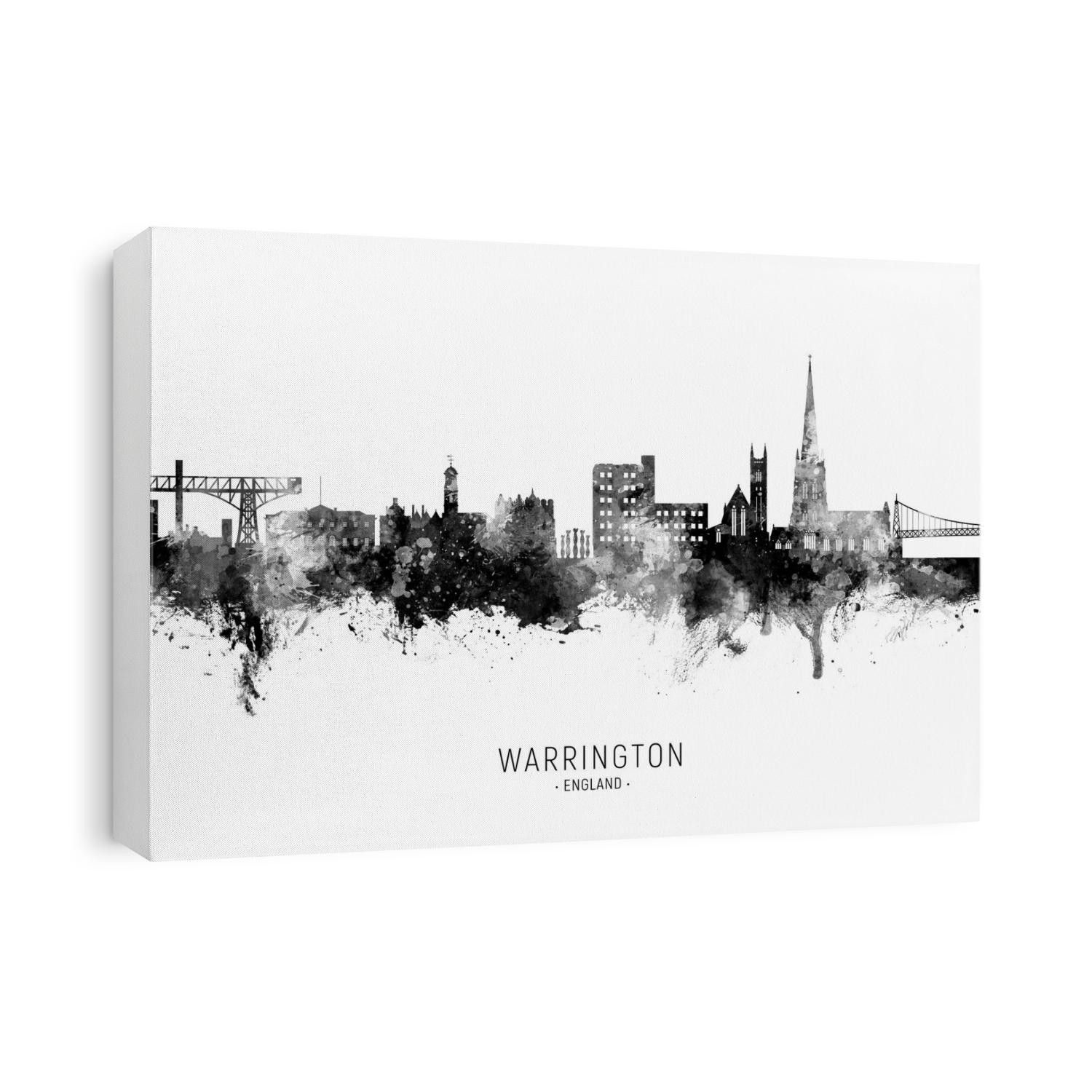 Watercolor art print of the skyline of Warrington, England, United Kingdom