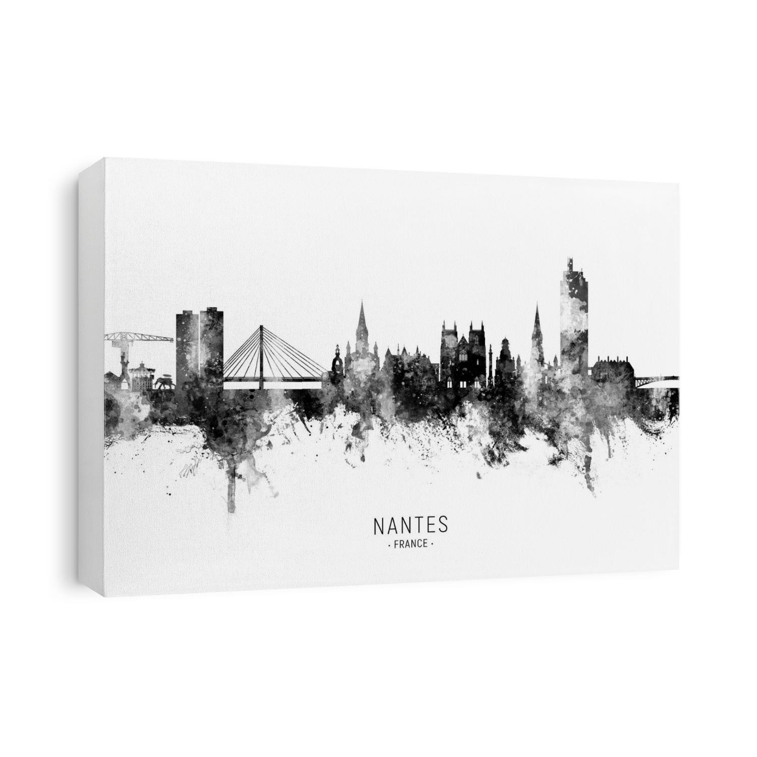 Watercolor art print of the skyline of Nantes, France
