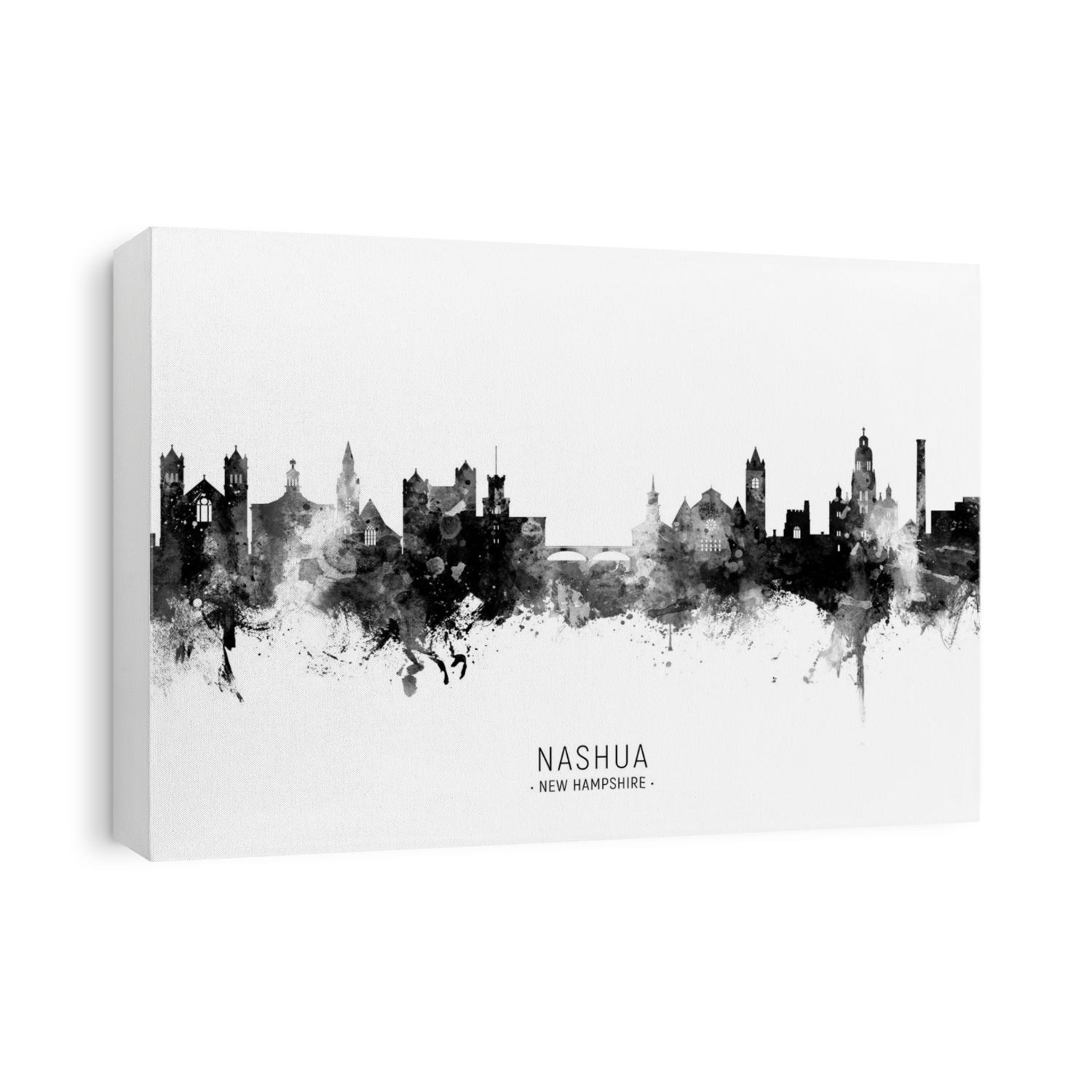 Watercolor art print of the skyline of Nashua, New Hampshire