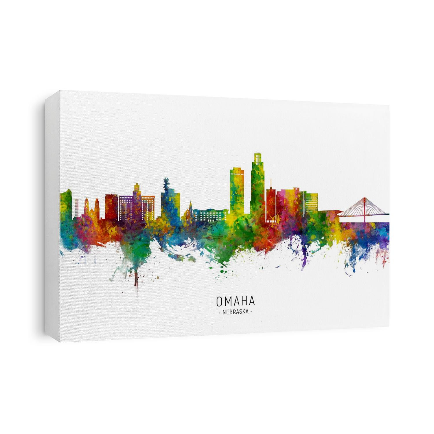 Watercolor art print of the skyline of Omaha, Nebraska