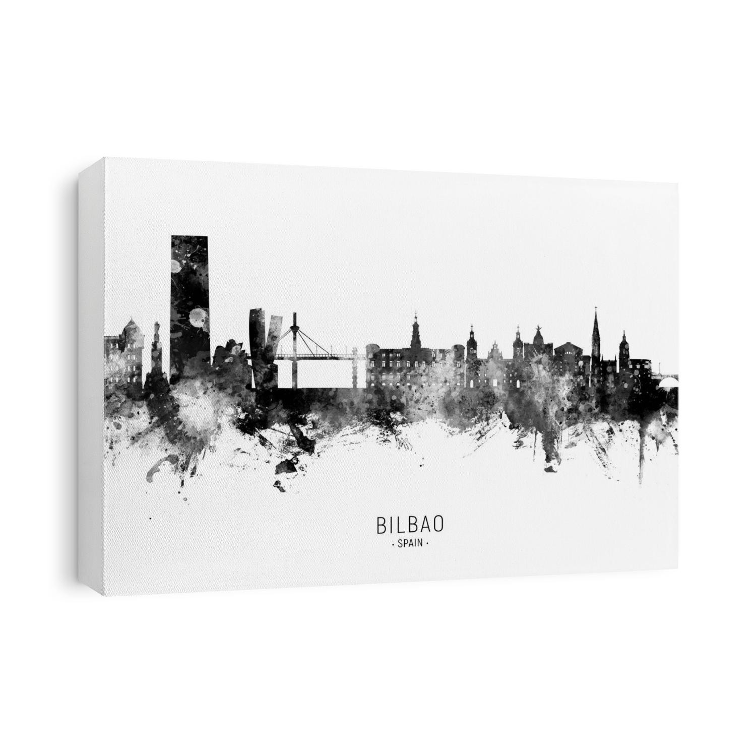 Watercolor art print of the skyline of Bilbao, Spain
