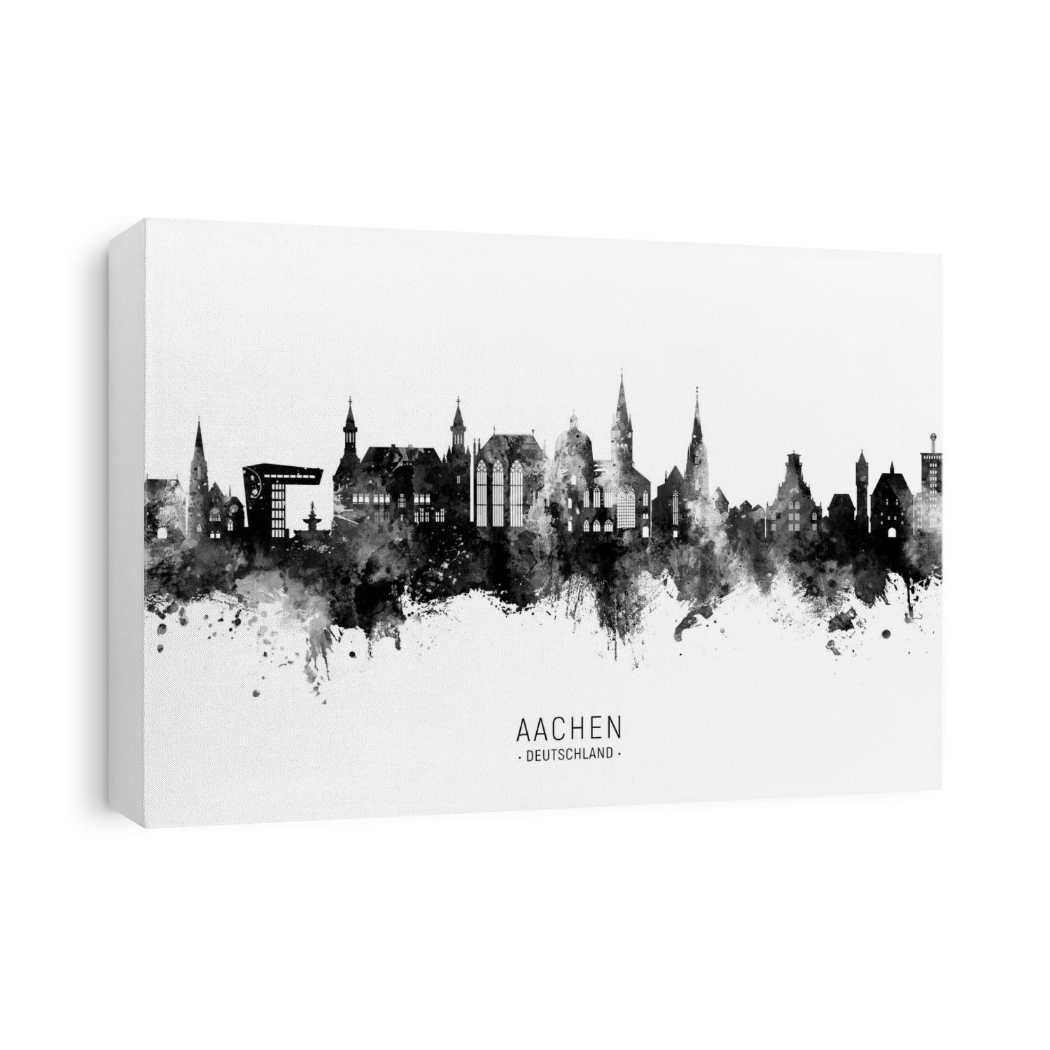 Watercolor art print of the skyline of Aachen, Germany