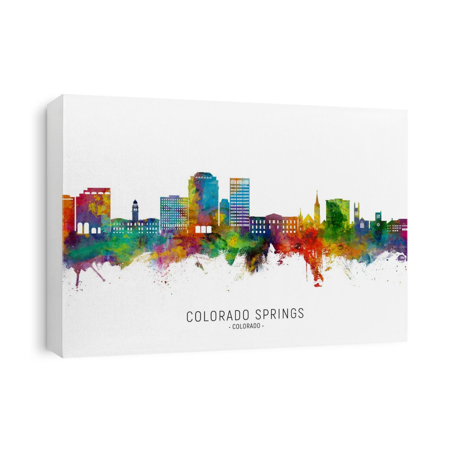 Watercolor art print of the skyline of Colorado Springs, Colorado
