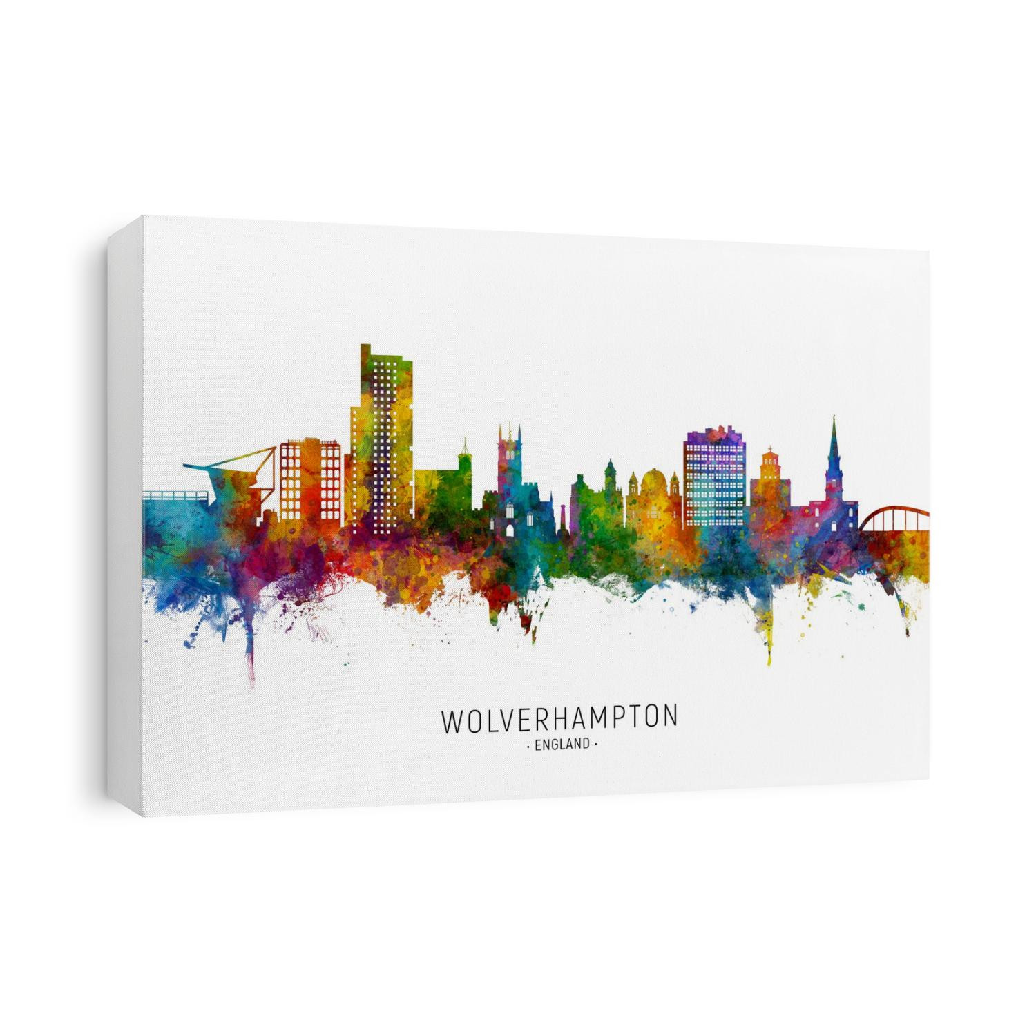 Watercolor art print of the skyline of Wolverhampton, England, United Kingdom
