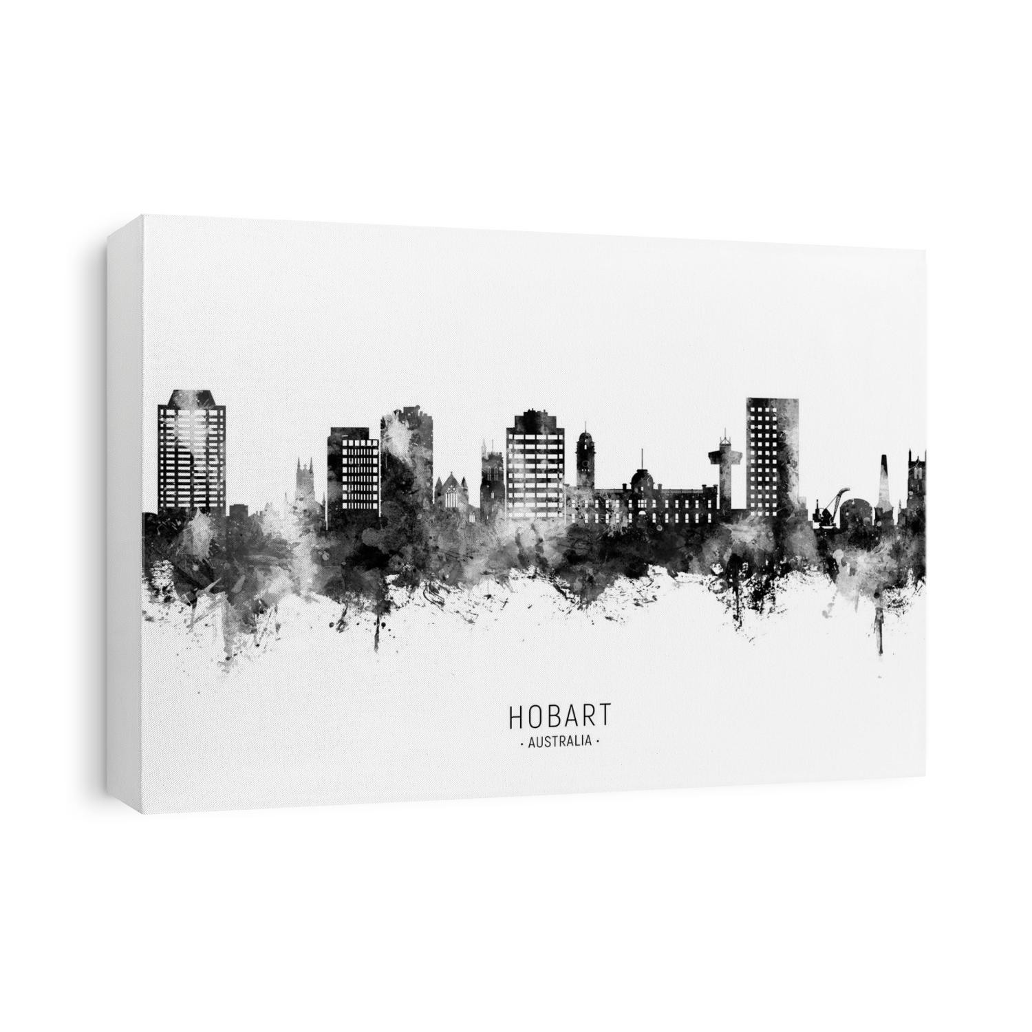 Watercolor art print of the skyline of Hobart, Australia