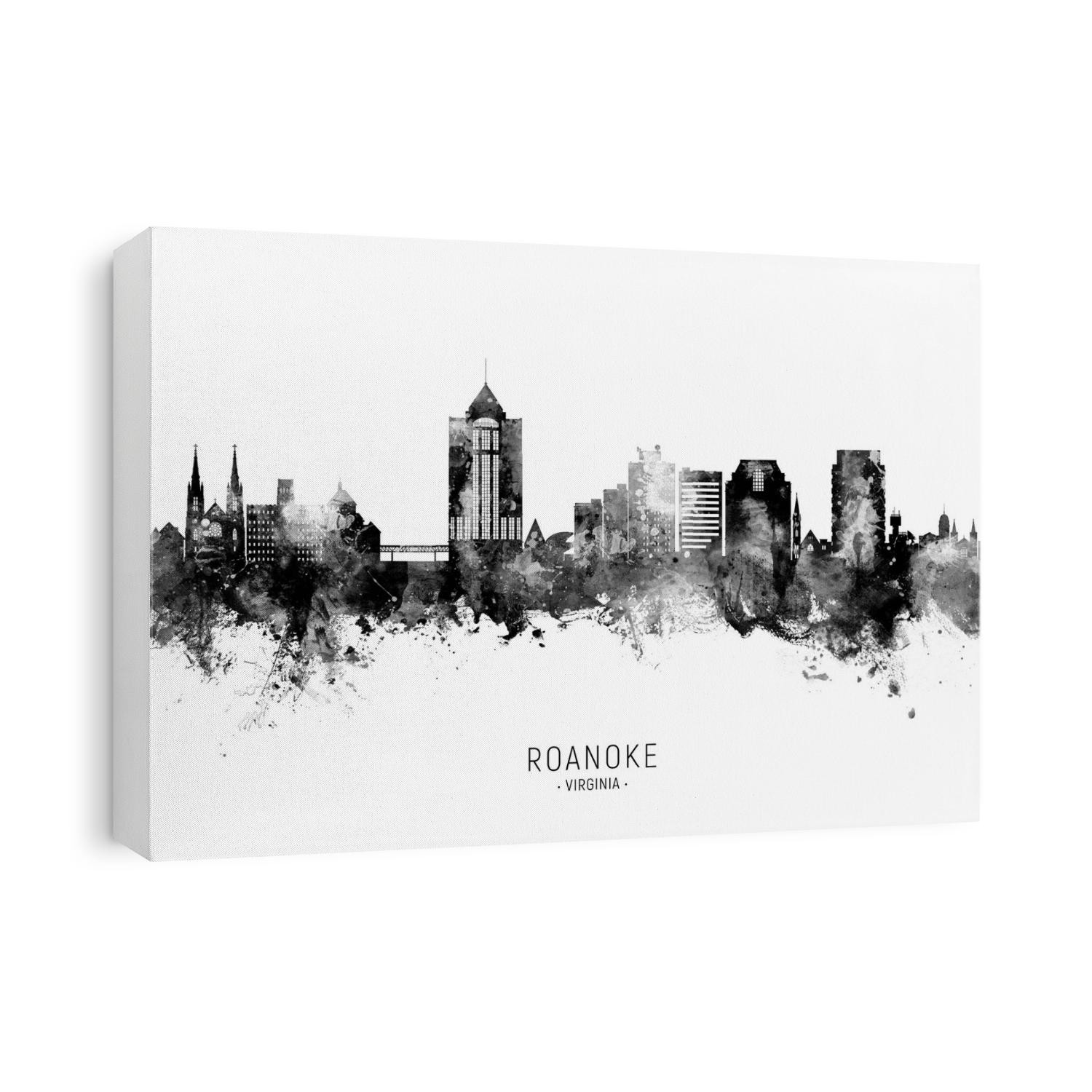 Watercolor art print of the skyline of Roanoke, Virginia