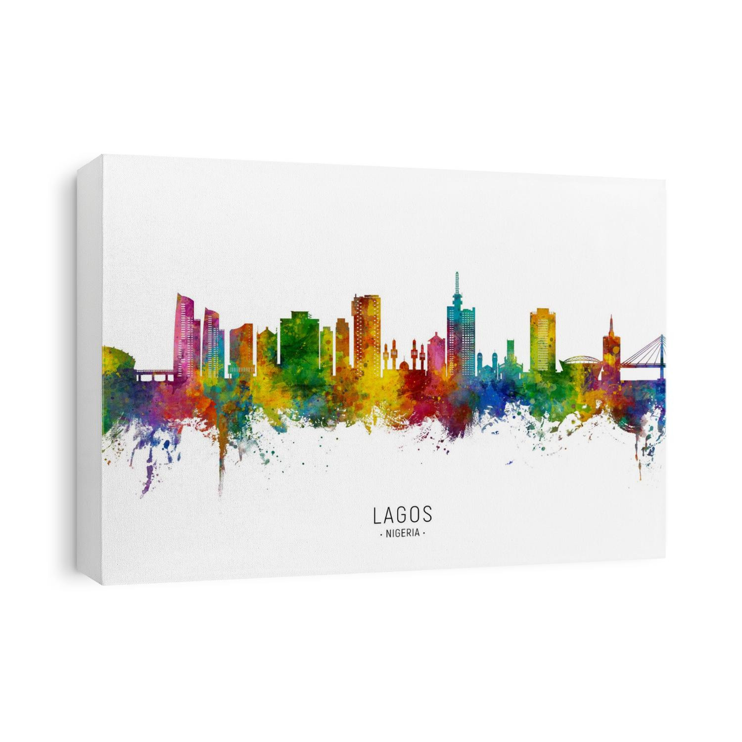 Watercolor art print of the skyline of Lagos, Nigeria