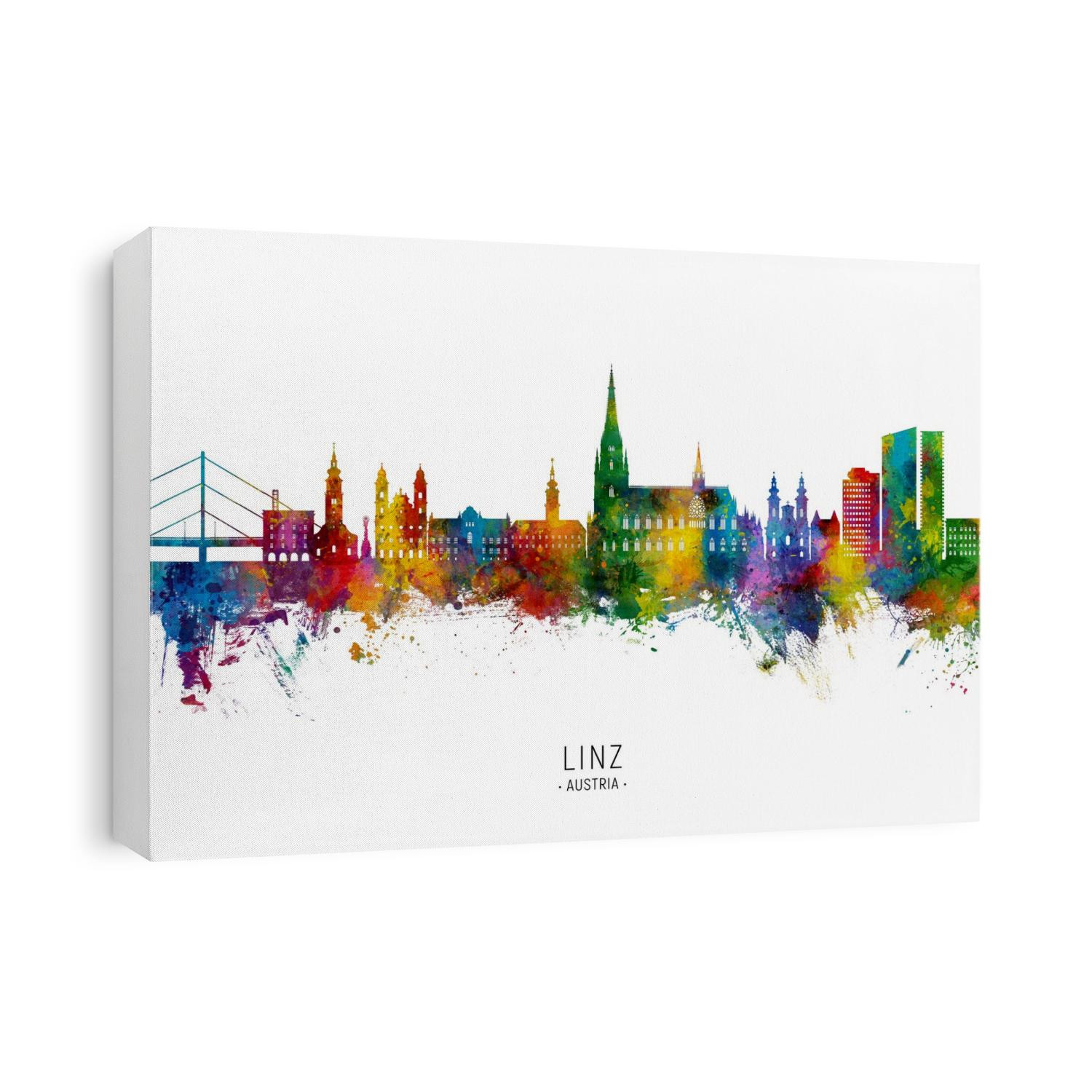 Watercolor art print of the skyline of Linz, Austria