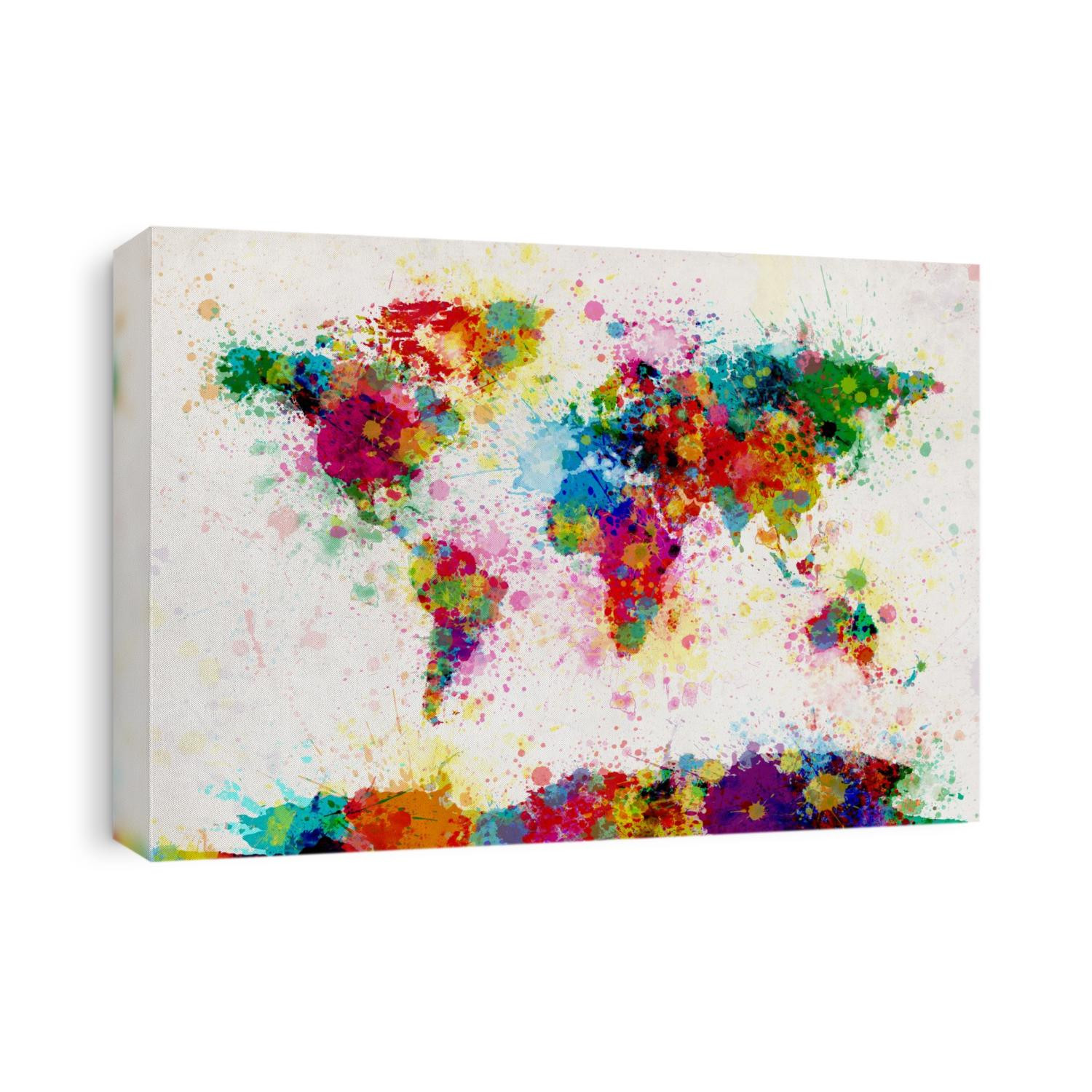 Map of the world made from multicolored paint splashes. 
