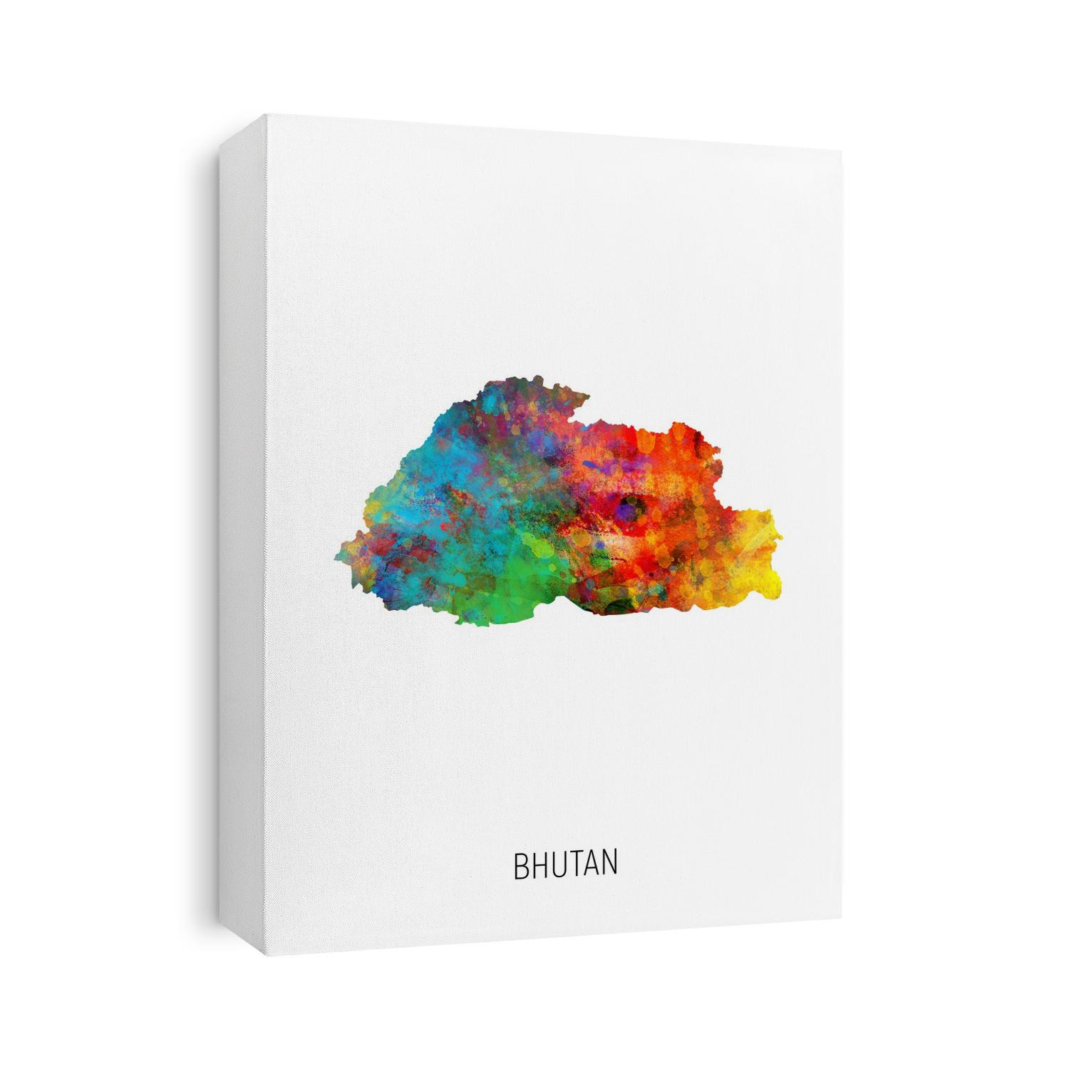A watercolor map of Bhutan