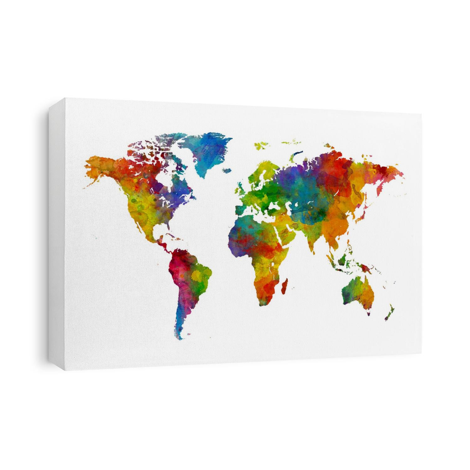 A bright and colorful world map.