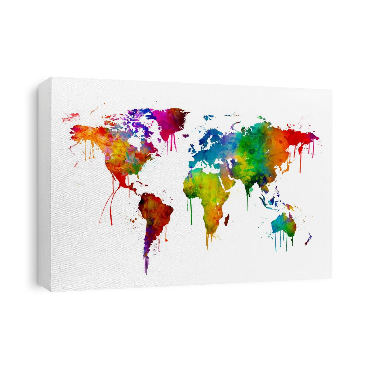 A bright and colorful watercolor world map.