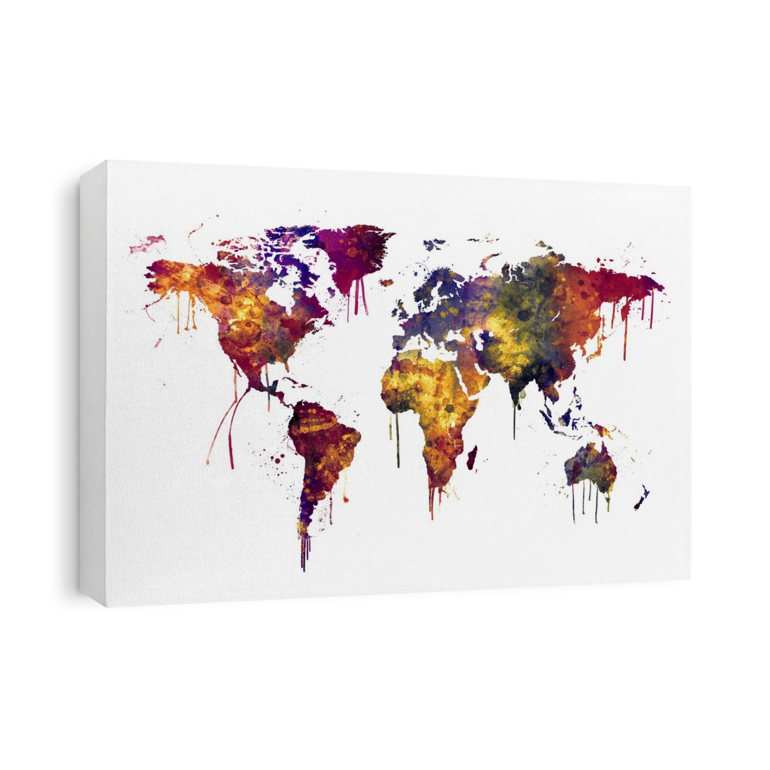 A bright and colorful watercolor world map.