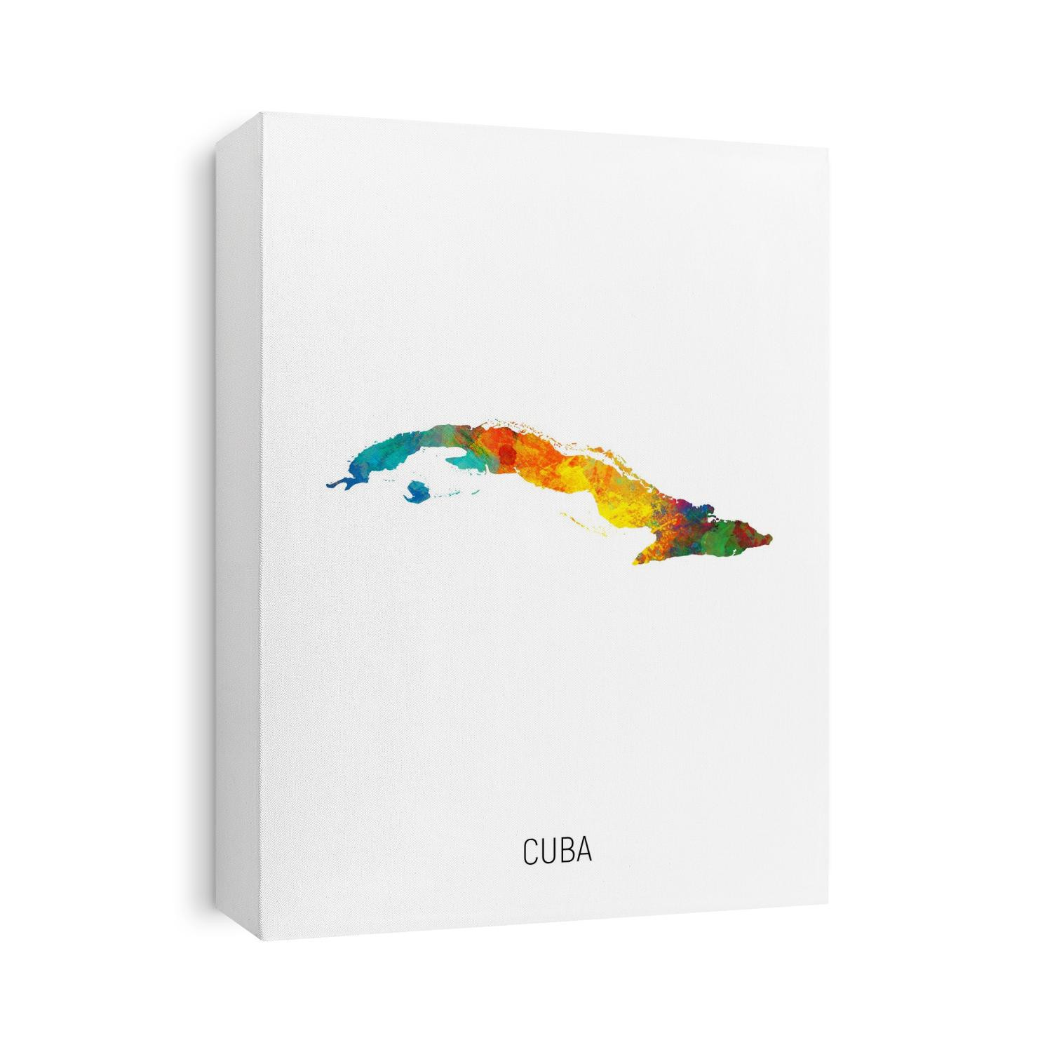 A watercolor map of Cuba